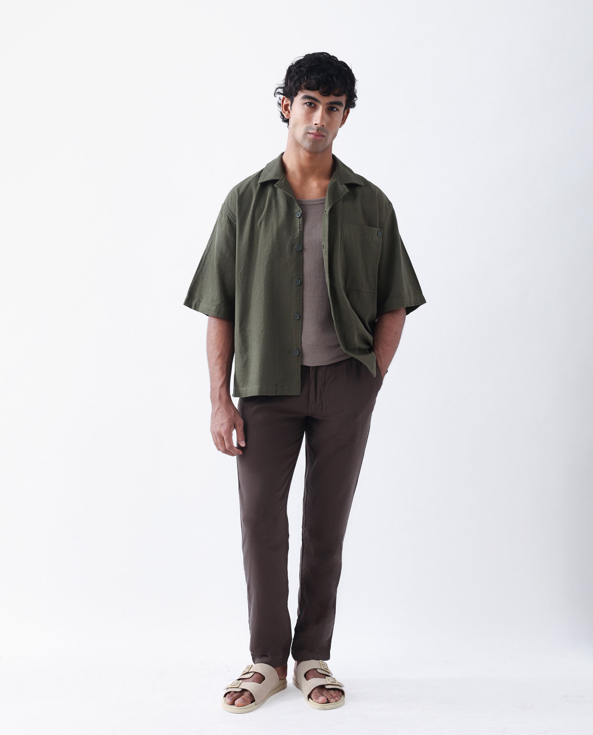 Rare Rabbit Men's Pastor-3 Dark Brown Cotton Plain Regular Fit Trouser