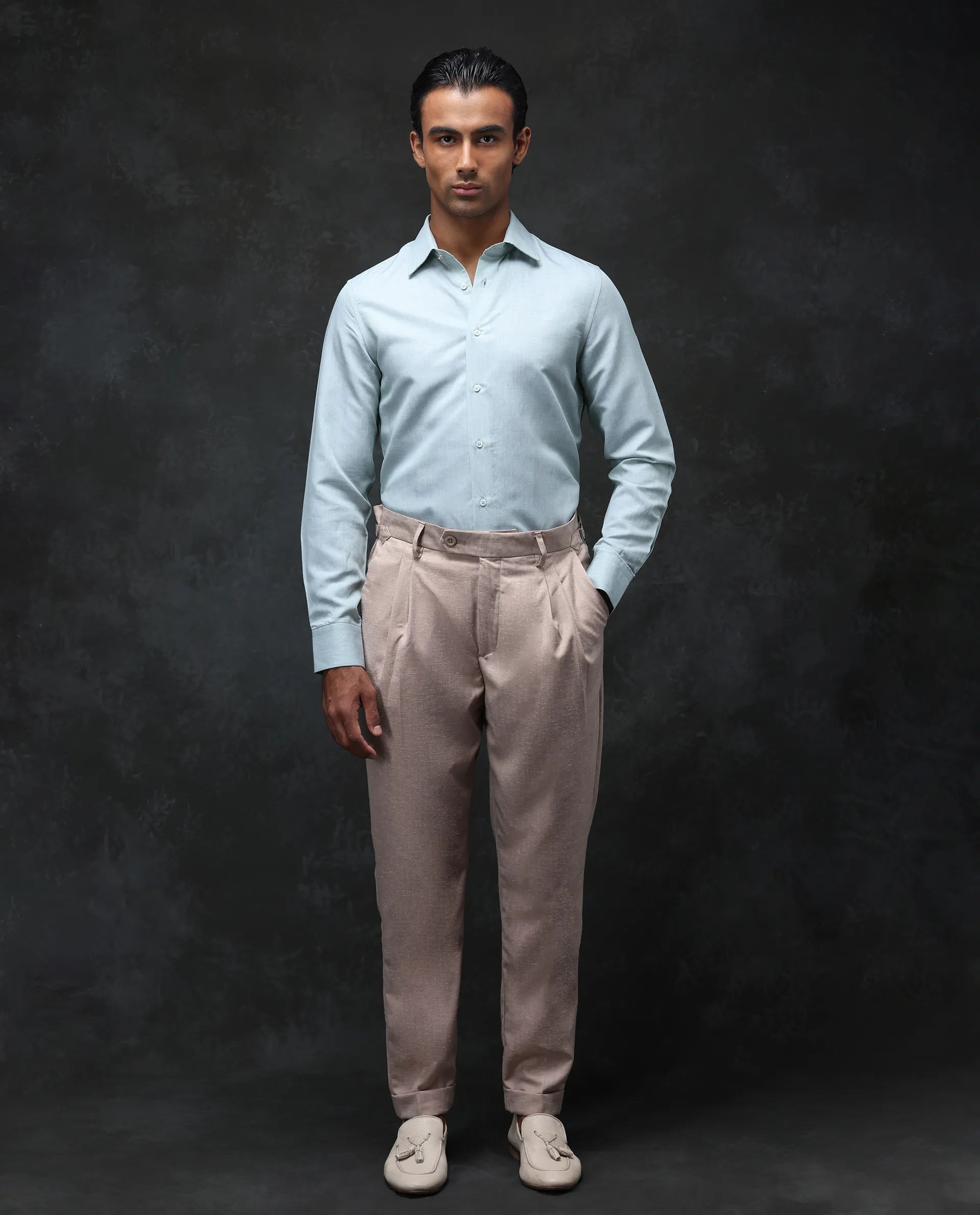 Rare Rabbit Men's Rhesa Light Rust Linen Blend Plain Relaxed Fit Trouser