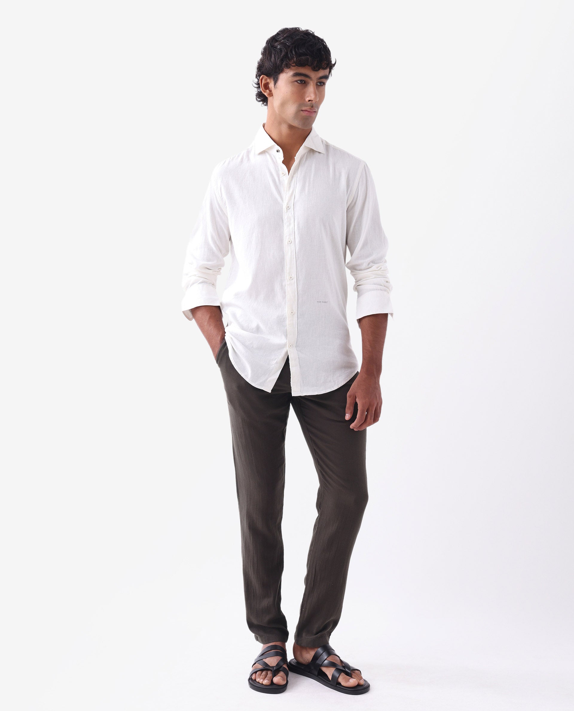 Rare Rabbit Men's Pastor 2 Brown Cotton Plain Regular Fit Trouser