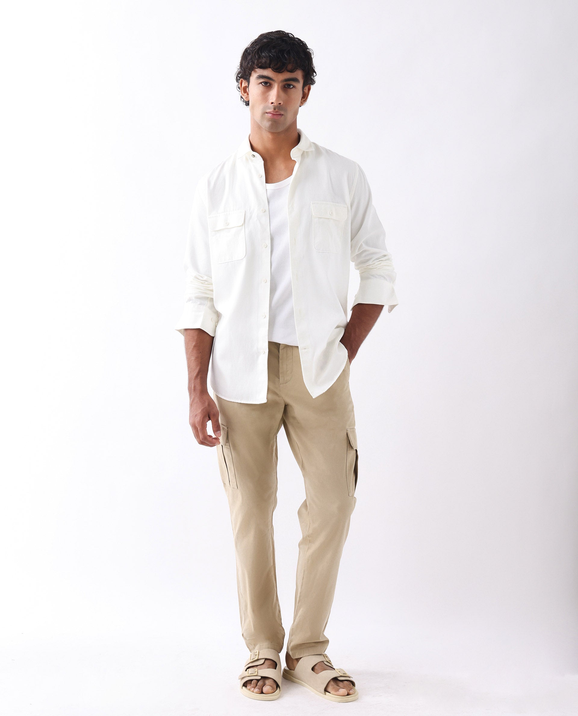 Rare Rabbit Men's Apex Beige Linen Blend Plain Regular Fit Trouser