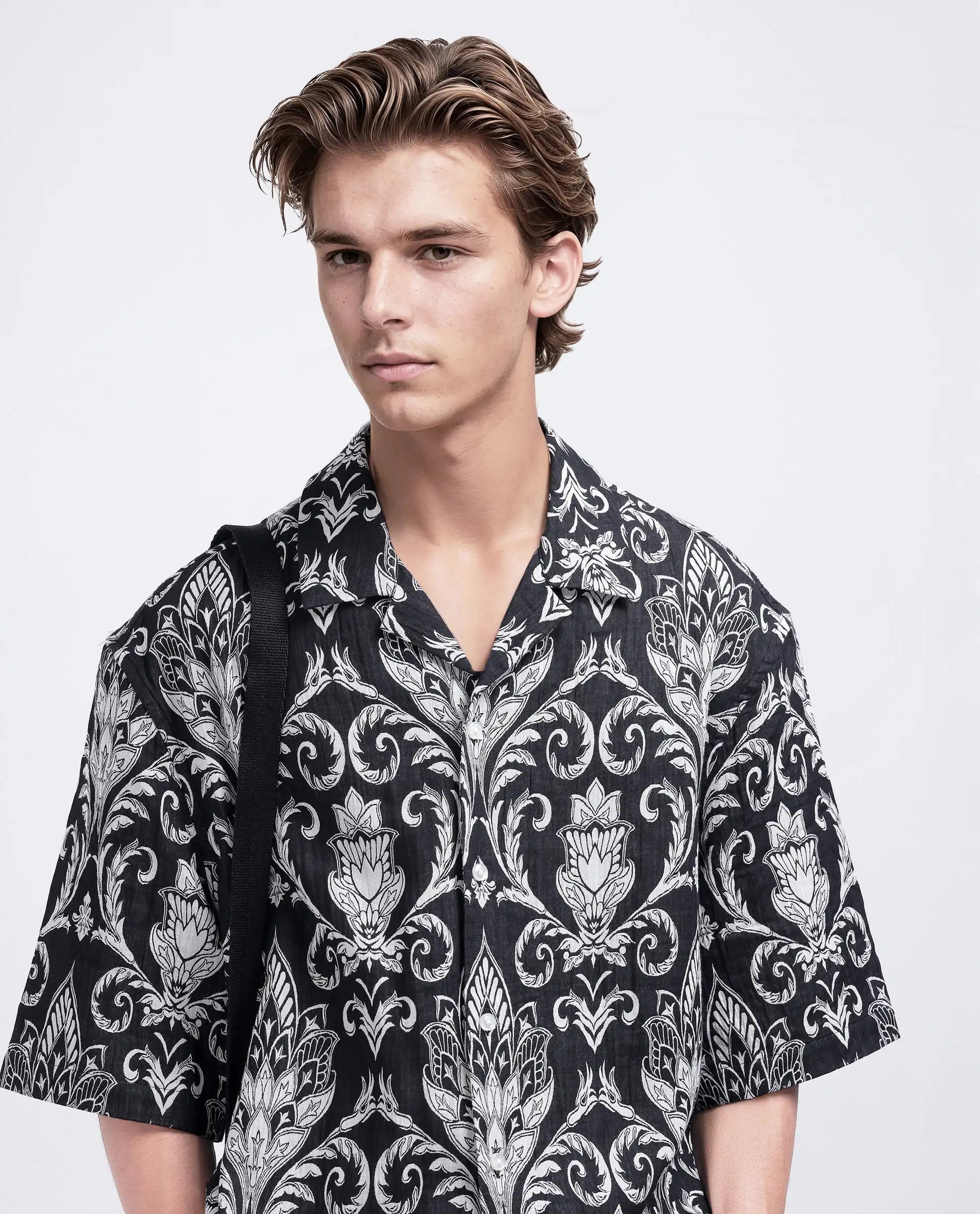 Rare Rabbit Men Ble Black Cotton Blend Fabric Short Sleeve Collared Neck Plain Shirt