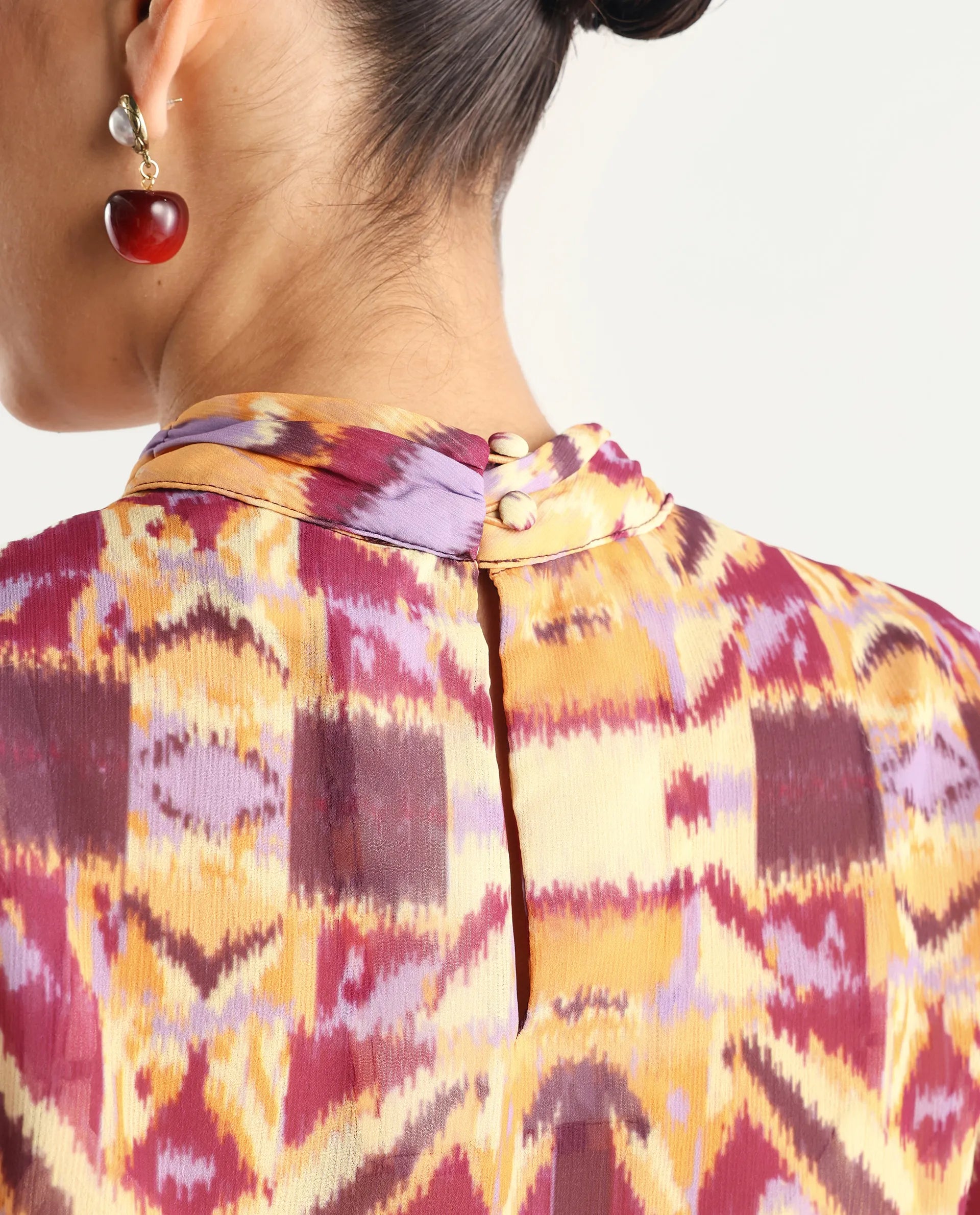 Rareism Women's Hokas Multi Polyester High Neck Abstract Print Relaxed Fit Top