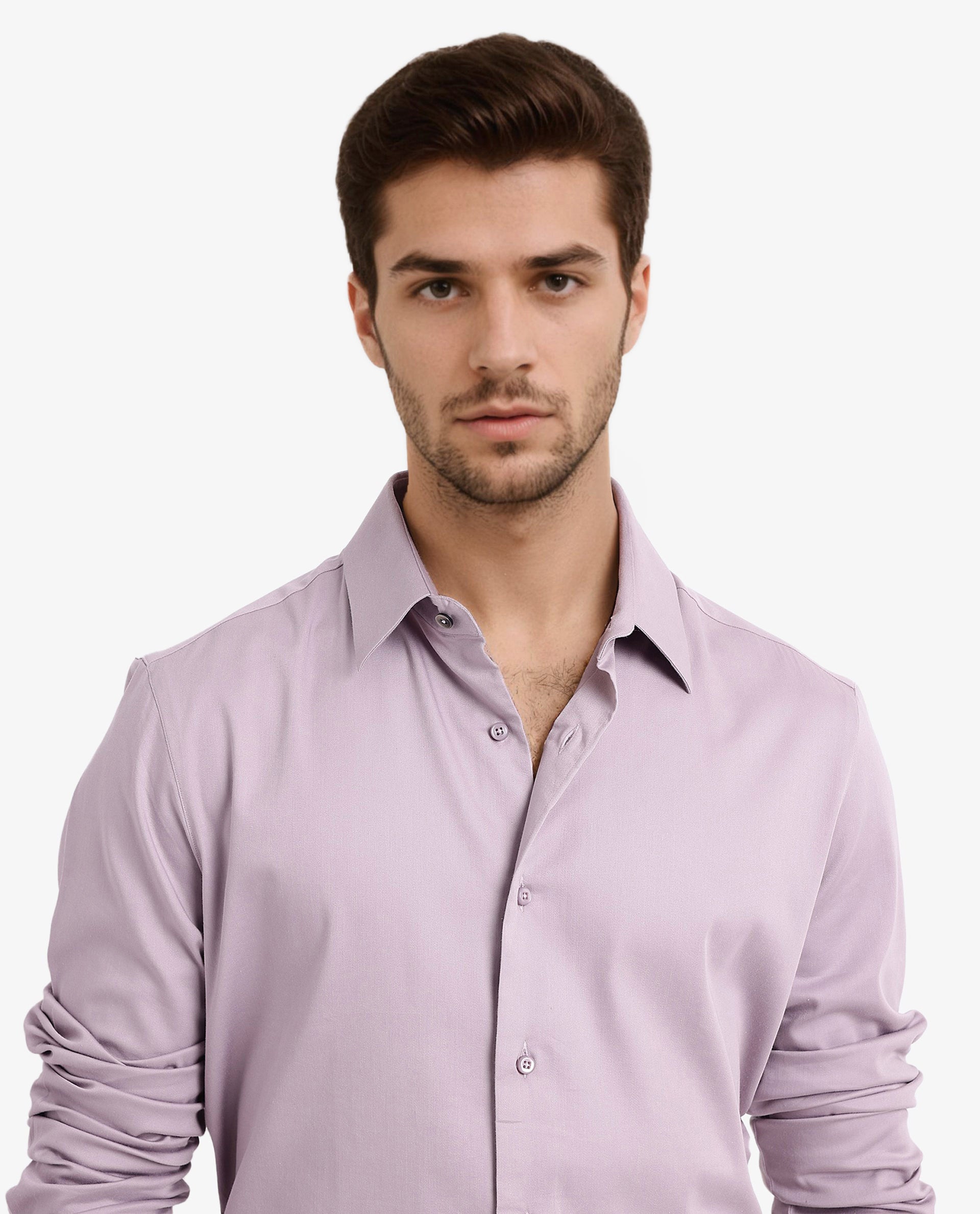 Rare Rabbit Men's Holla Dusky Pink Full Sleeves Regular Fit Satin Stretch Cotton Plain Shirt