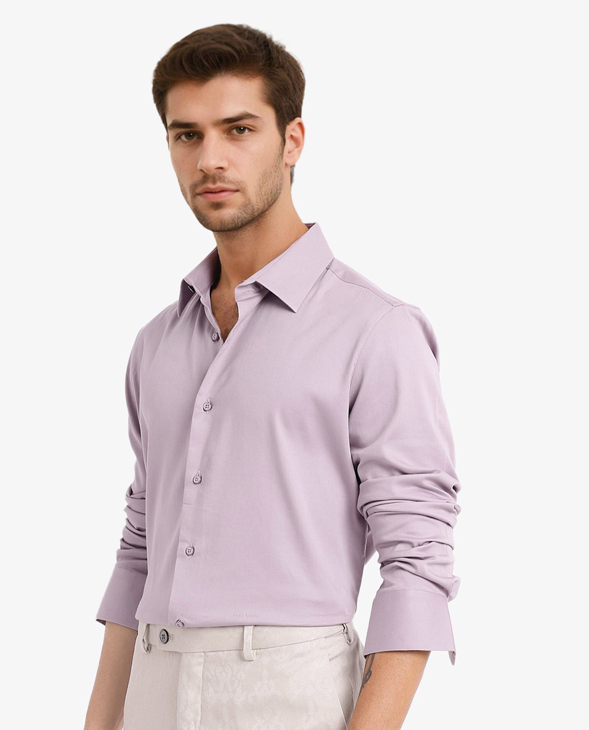 Rare Rabbit Men's Holla Dusky Pink Full Sleeves Regular Fit Satin Stretch Cotton Plain Shirt