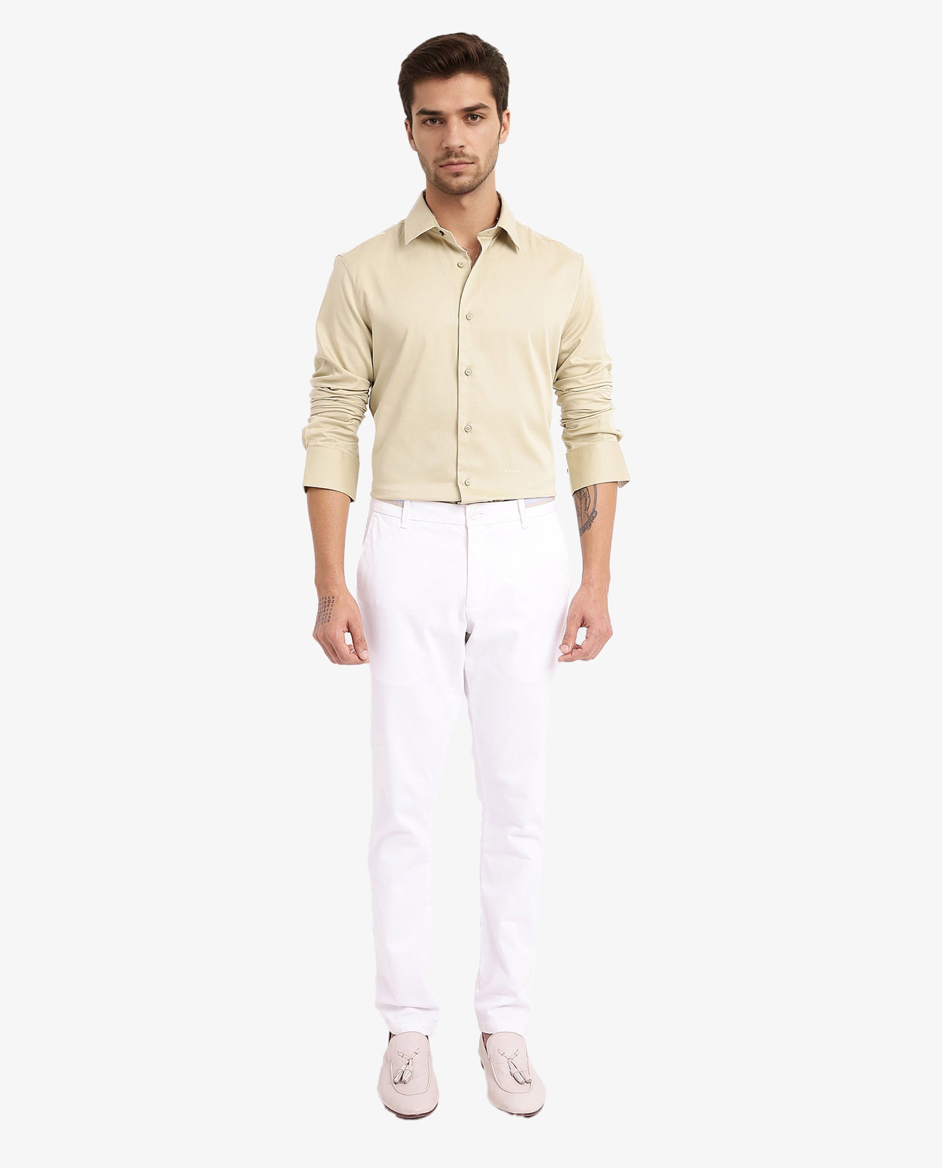 Rare Rabbit Men's Holla Pastel Green Full Sleeves Regular Fit Satin Stretch Cotton Plain Shirt