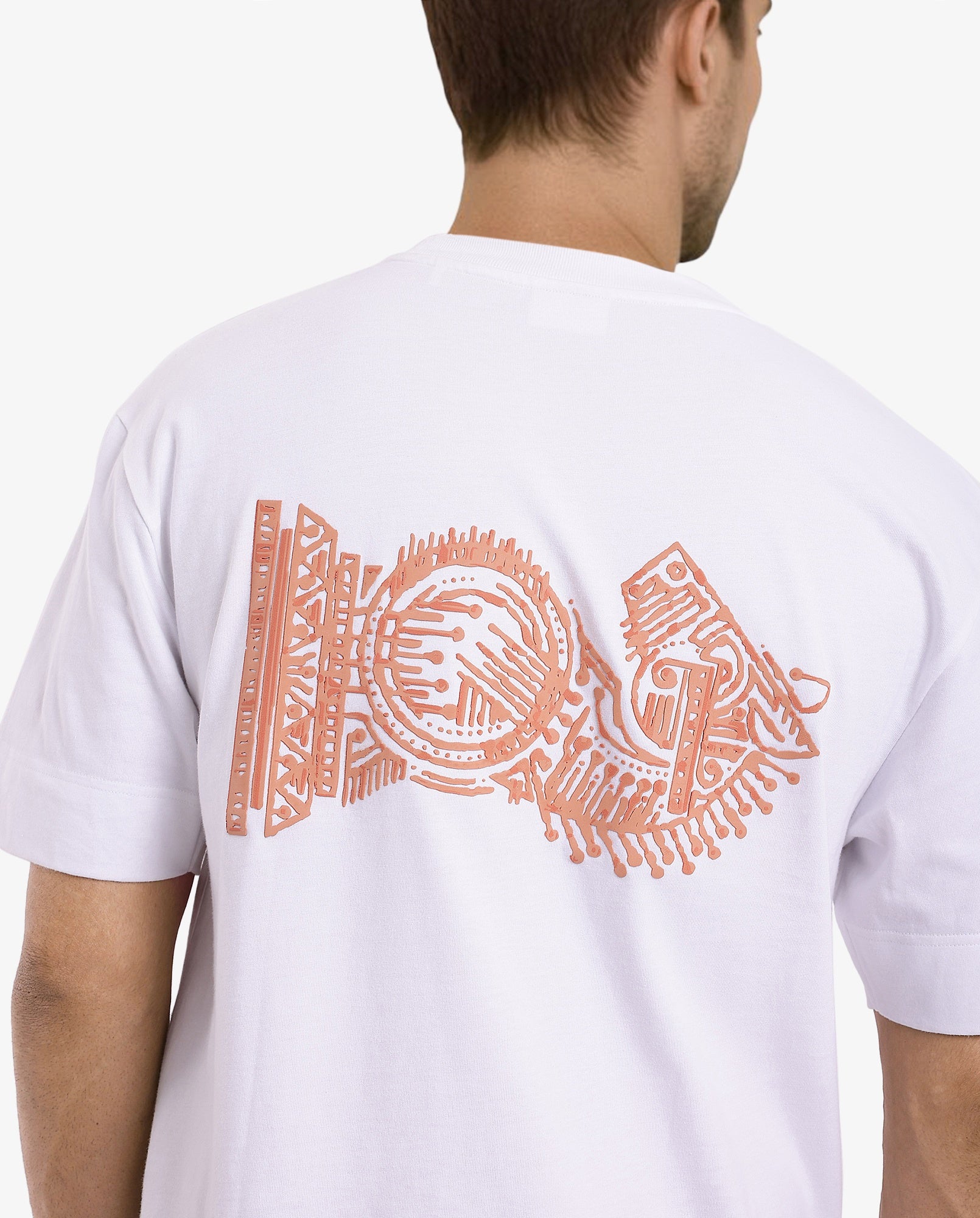 Rare Rabbit Men Ight White Cotton Fabric Short Sleeve Crew Neck Oversized Fit Graphic Back Print T-Shirt