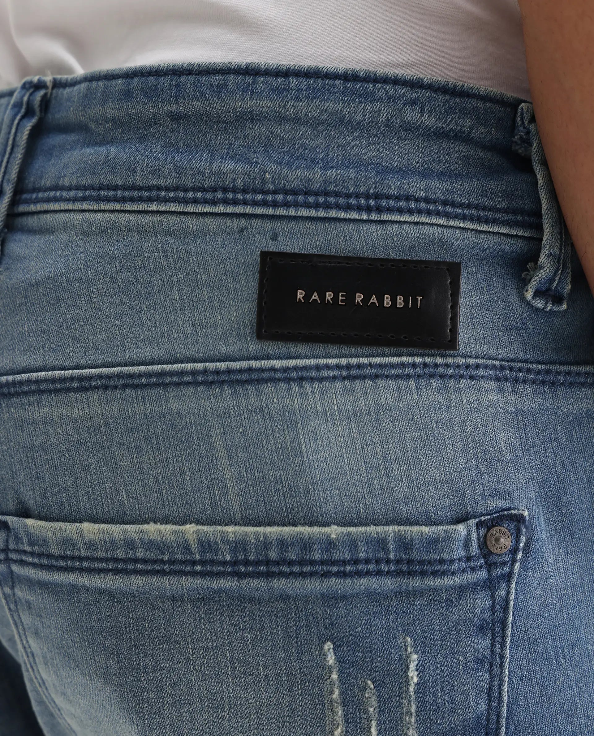 Rare Rabbit Men's Indus Blue Cotton Plain Hawk Slim Fit Jeans