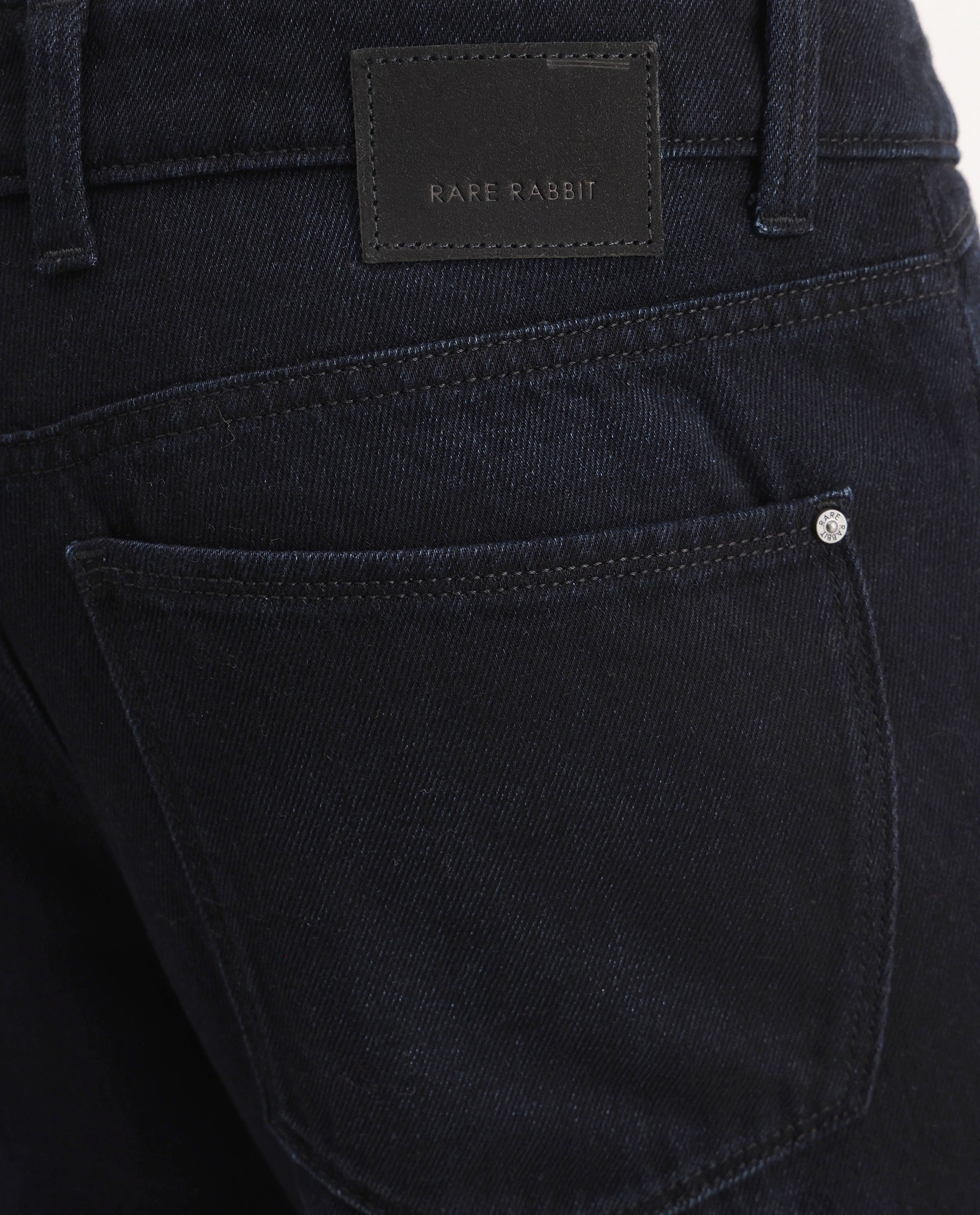 Rare Rabbit Men's Indy Dark Navy Cotton Blend Plain Morris Regular Fit Jeans