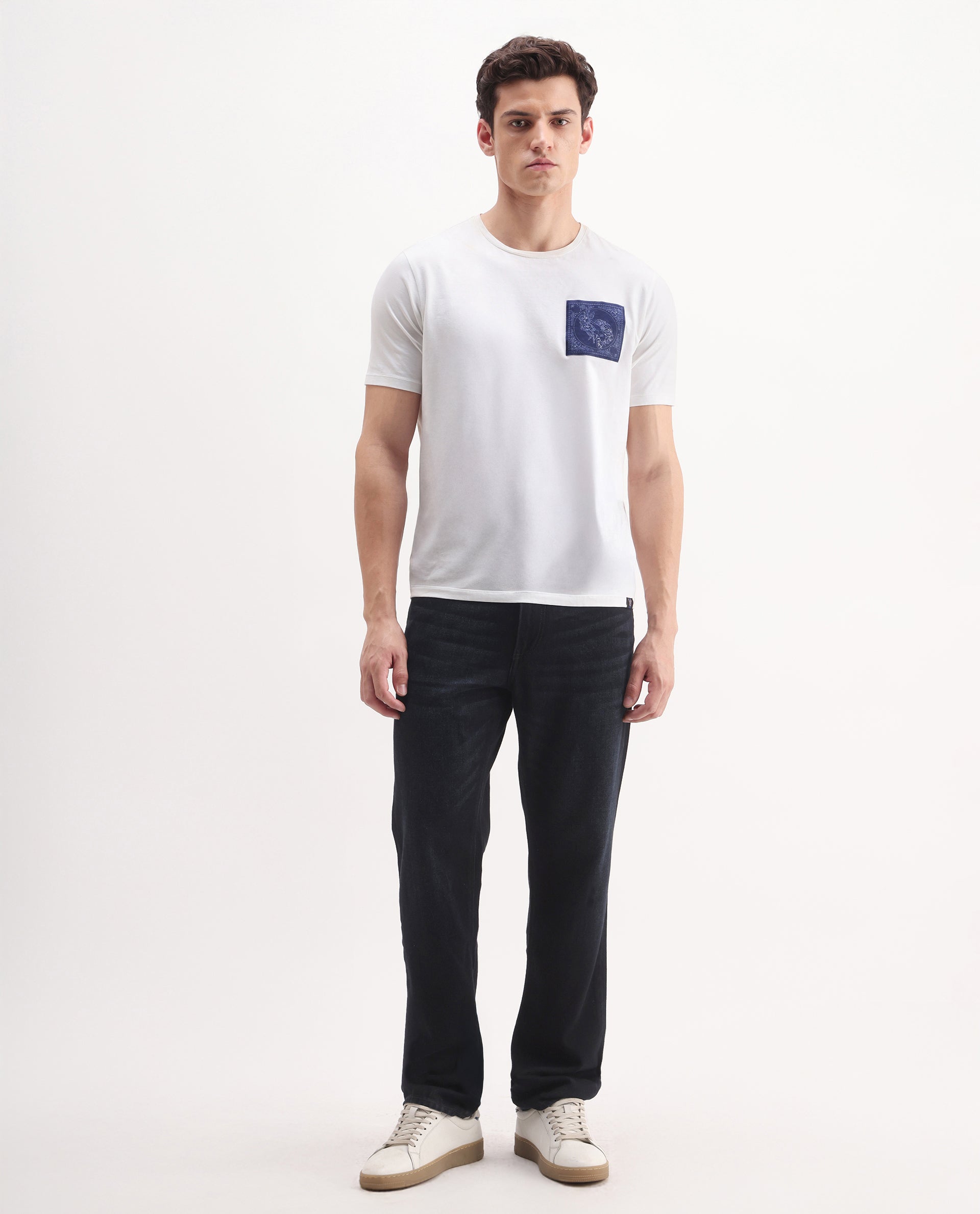Rare Rabbit Men's Indy Dark Navy Cotton Blend Plain Morris Regular Fit Jeans