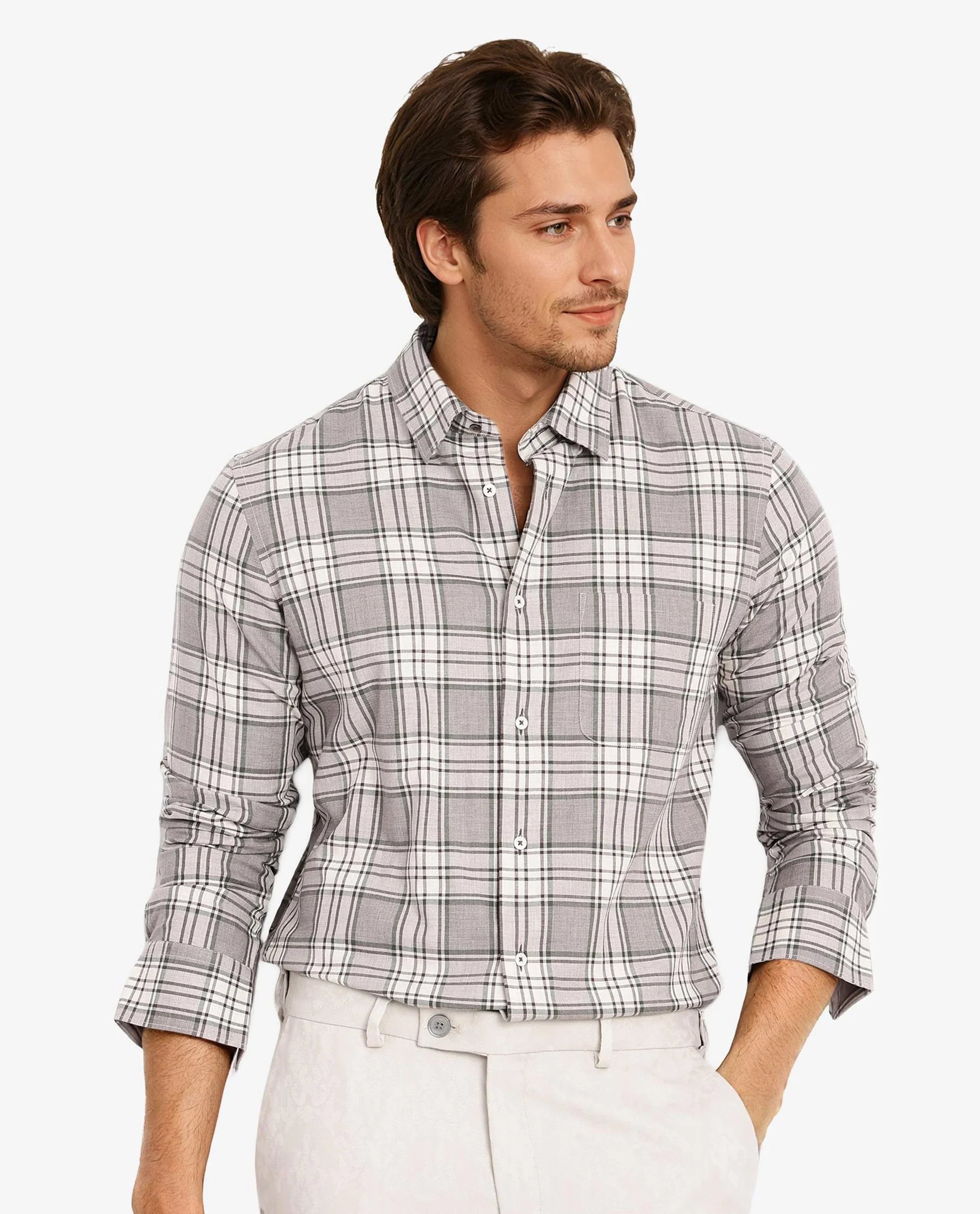 Rare Rabbit Men Iris Beige Full Sleeve Collared Button Closure Regular Fit Checks Shirt