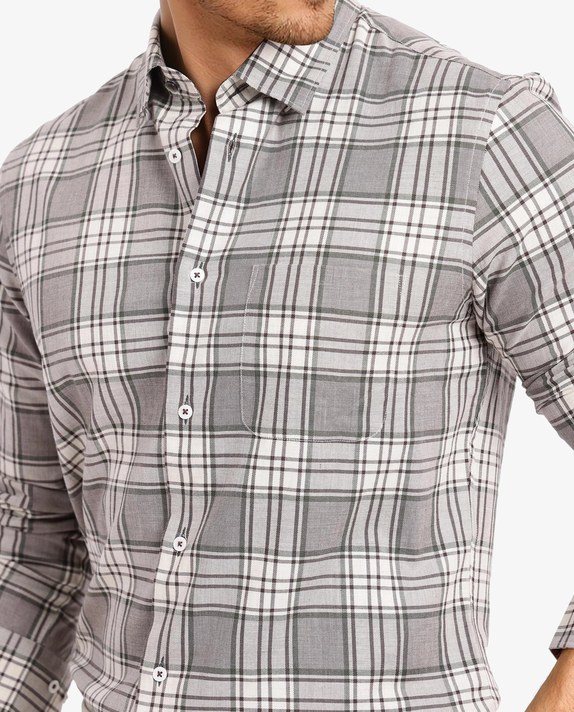 Rare Rabbit Men Iris Beige Full Sleeve Collared Button Closure Regular Fit Checks Shirt