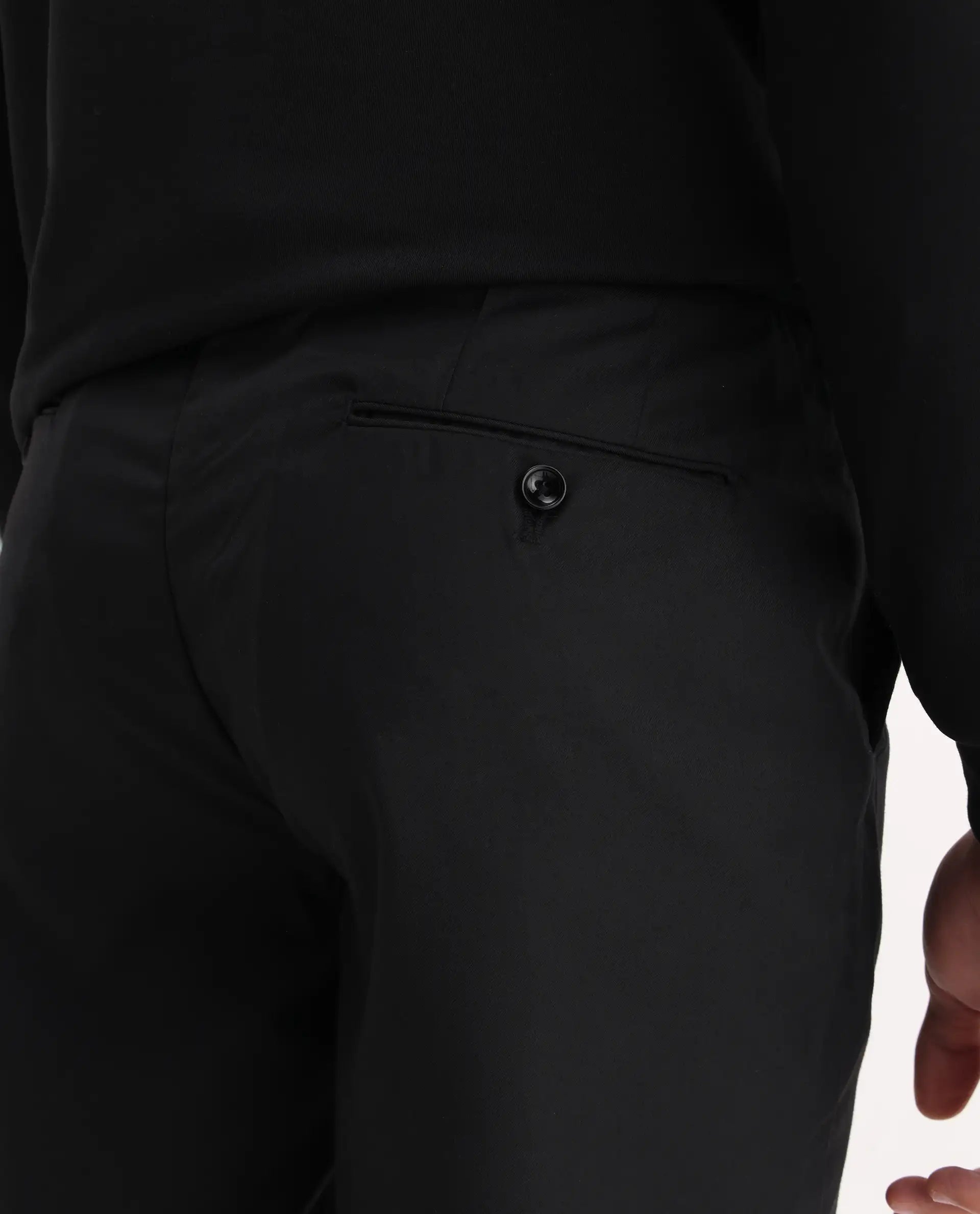 Rare Rabbit Men's Ital Black Cotton Blend Plain Regular Fit Trouser