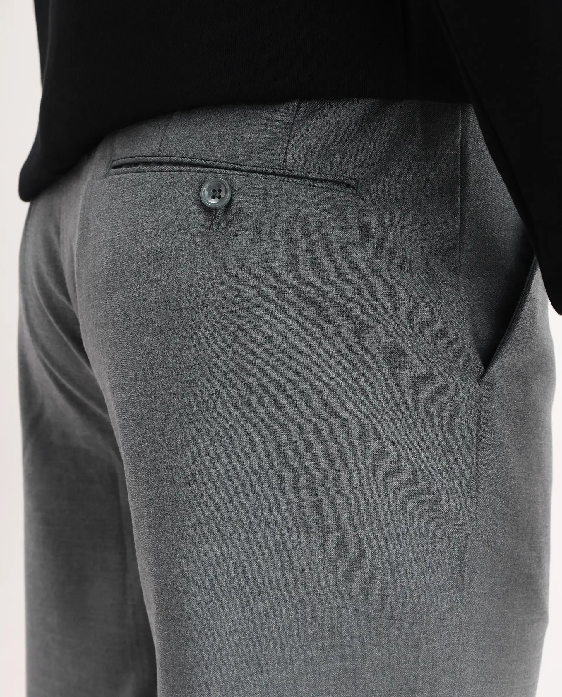 Rare Rabbit Men's Ital Grey Cotton Blend Plain Regular Fit Trouser