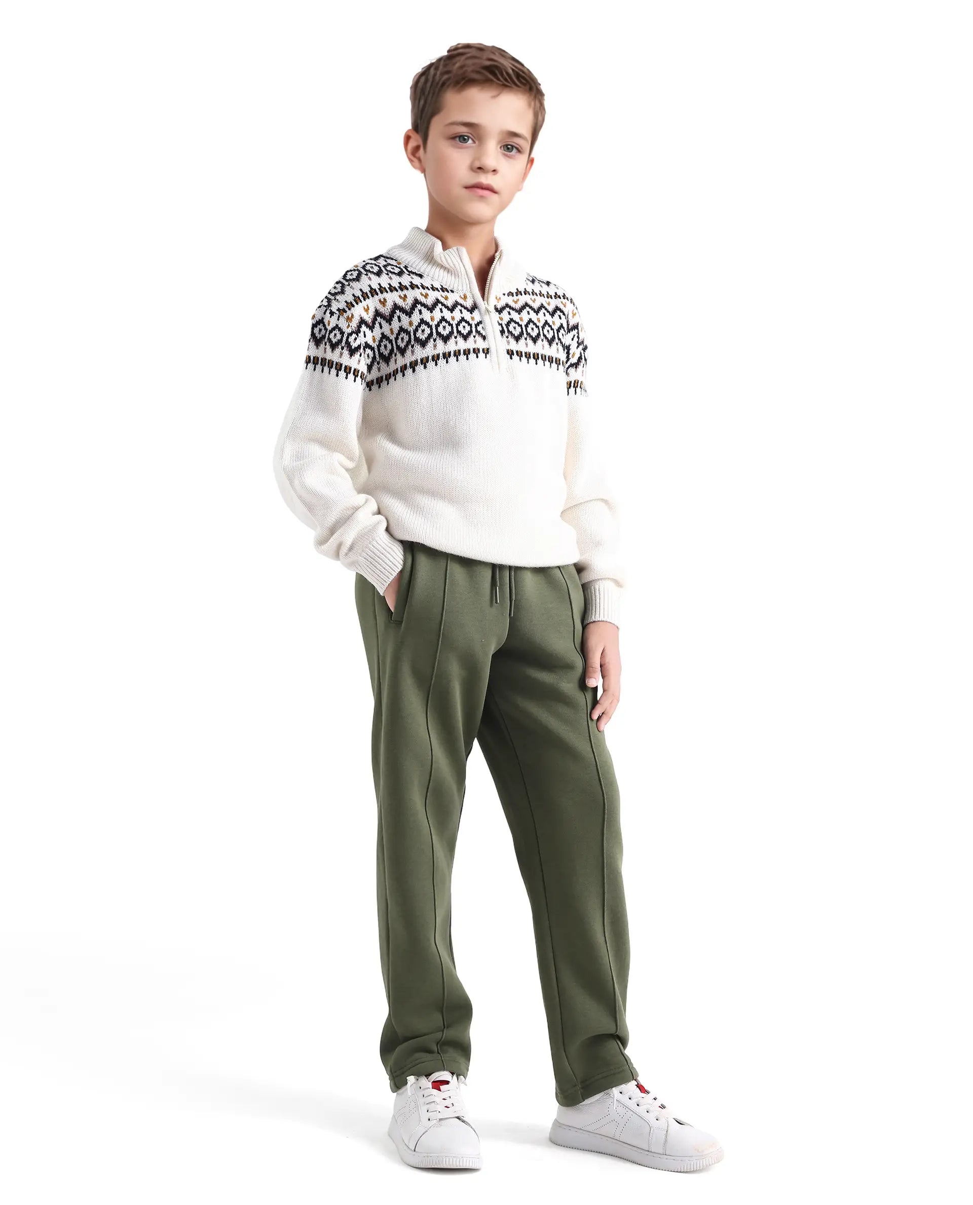 Rare Ones Kids Itali-B Olive Cotton Blend Drawsring Closure Straight Fit Trackpant