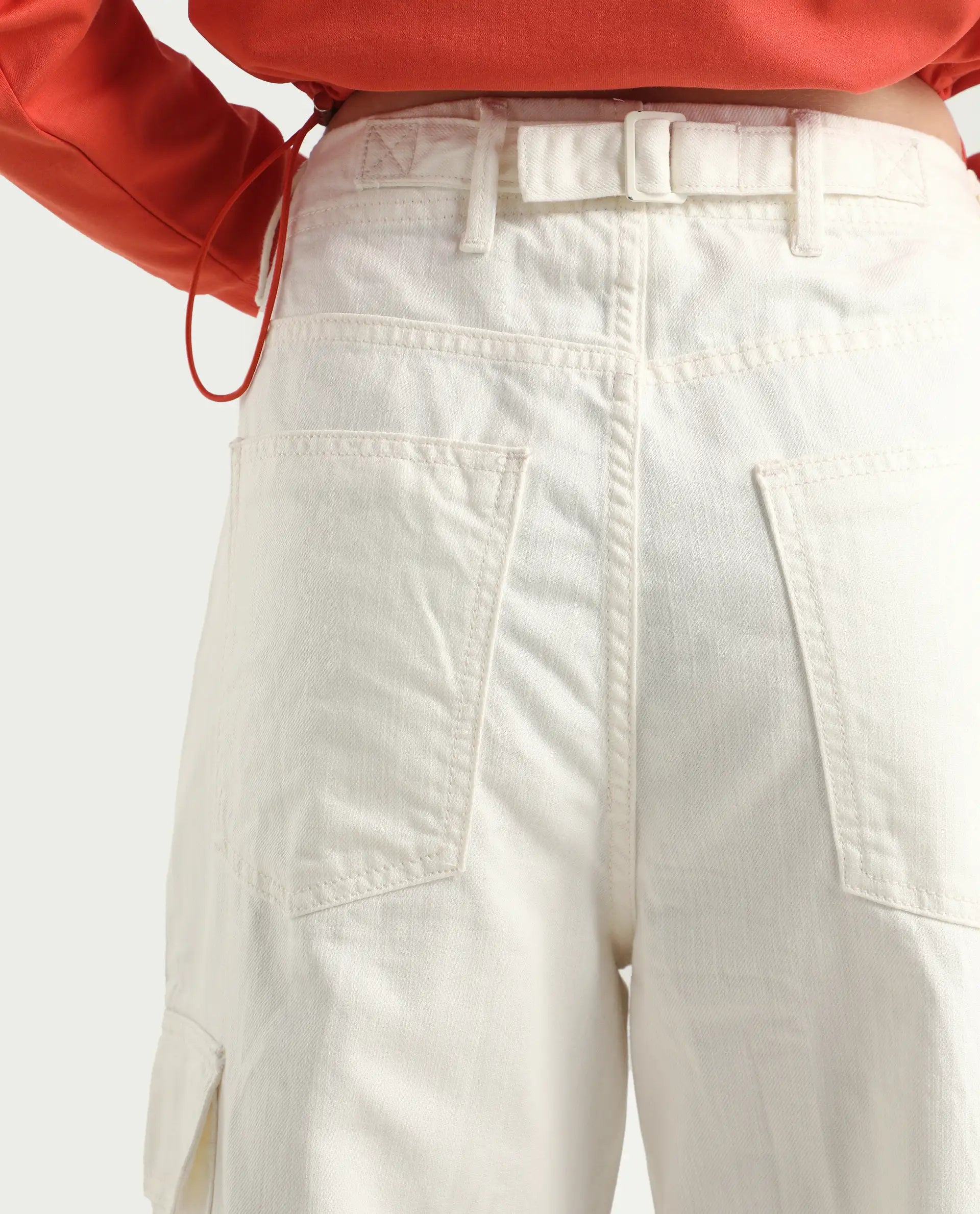 Rareism Women's Itsiz Off White Cotton Plain Ankle Length Wide Leg Trouser