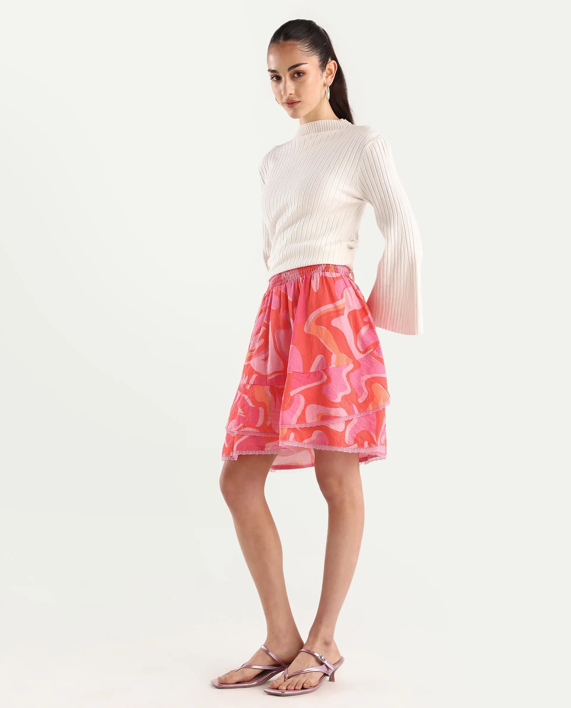 Rareism Women's Ivania Multi Viscose Blend Abstract Print Mini Relaxed Fit Skirt
