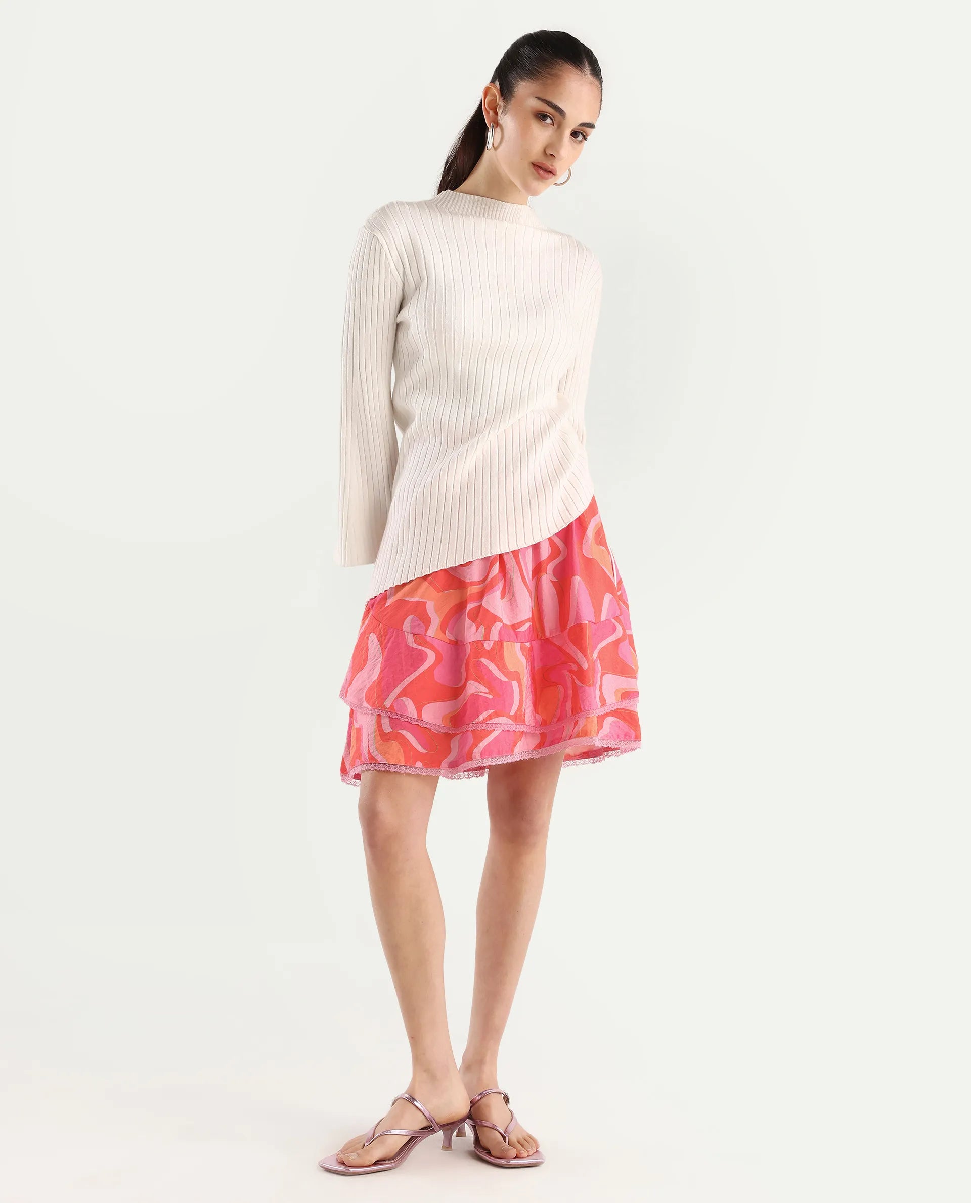 Rareism Women's Ivania Multi Viscose Blend Abstract Print Mini Relaxed Fit Skirt