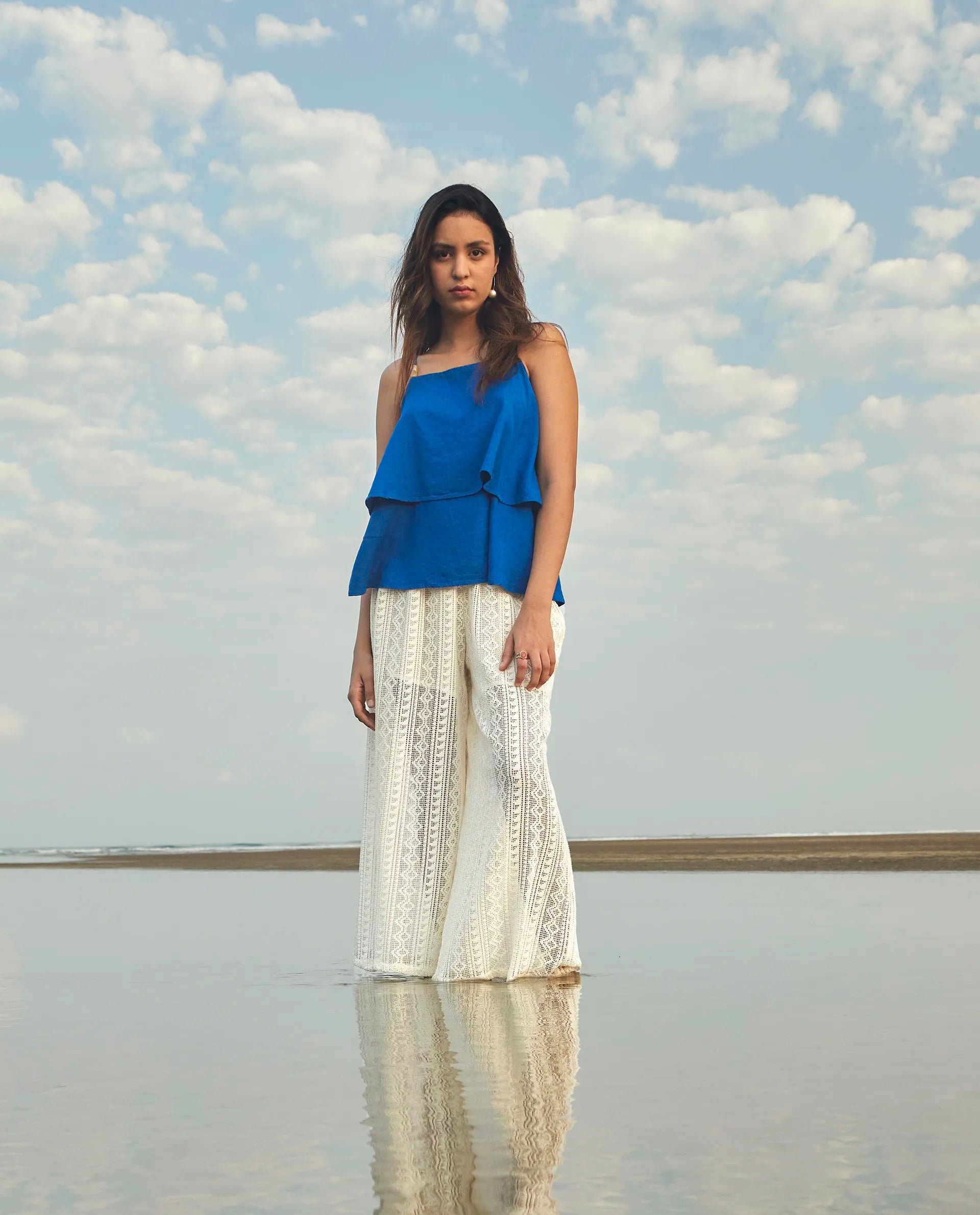 Rareism Women's Jancodam-B Beige Cotton Plain Ankle Length Wide Trouser