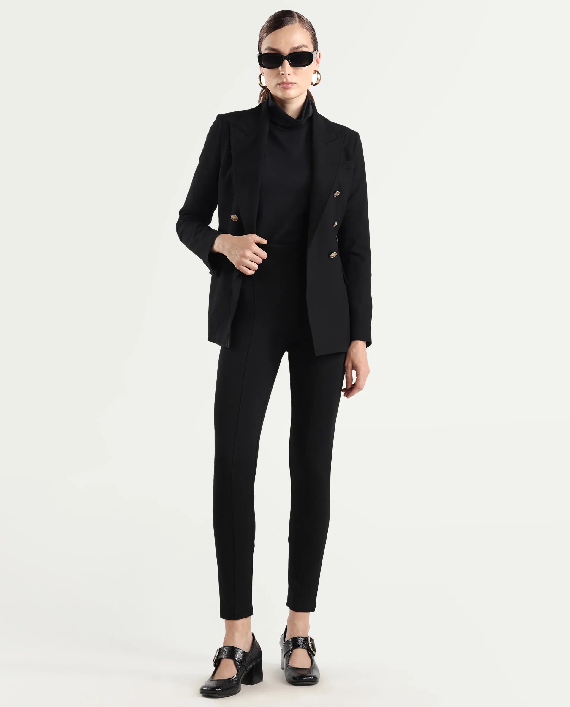 Rareism Women's Jancuro Black Viscose Blend Skinny Fit Plain Trouser
