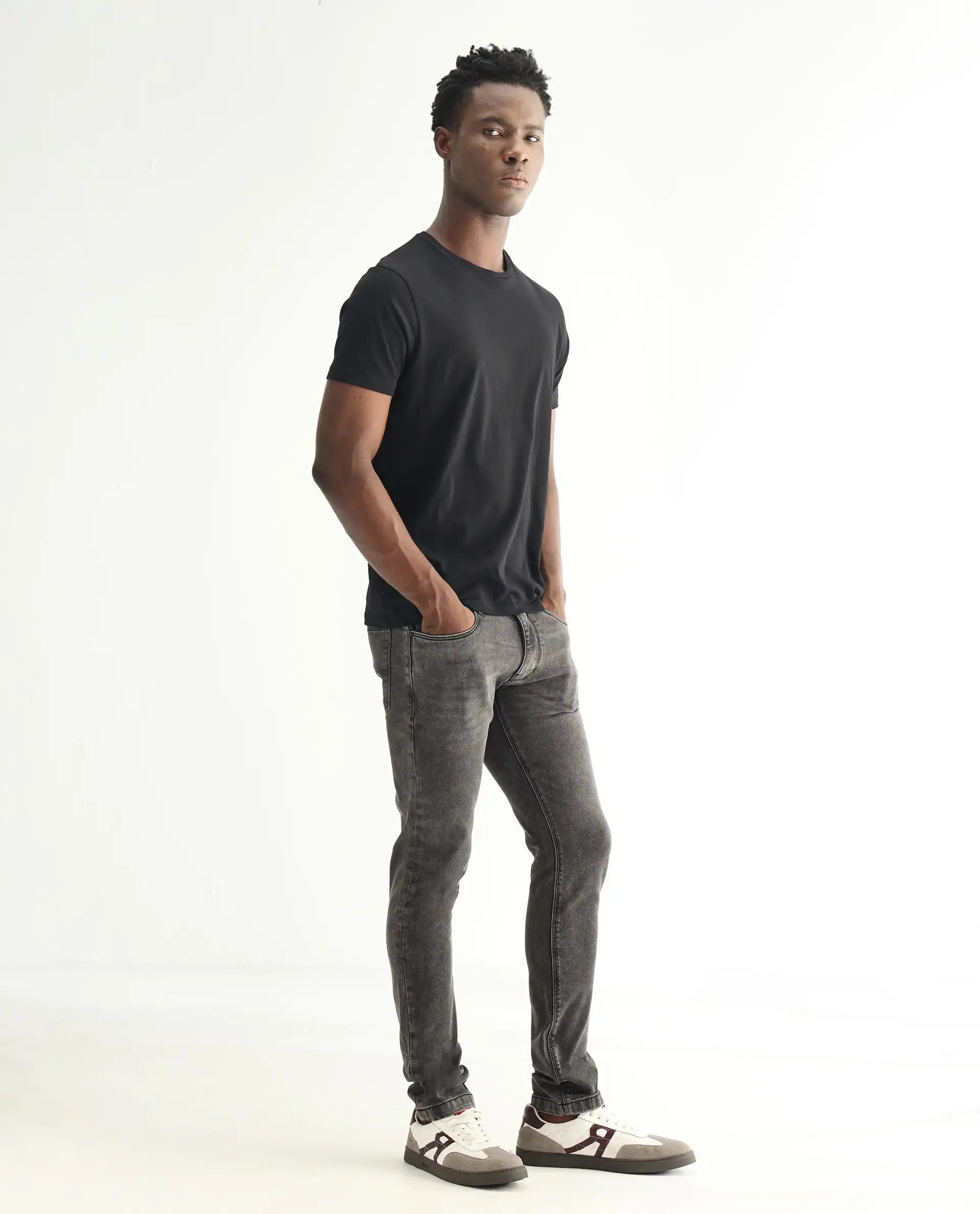 Rare Rabbit Men's Jardin Black Cotton Plain Hawk Slim Fit Jeans