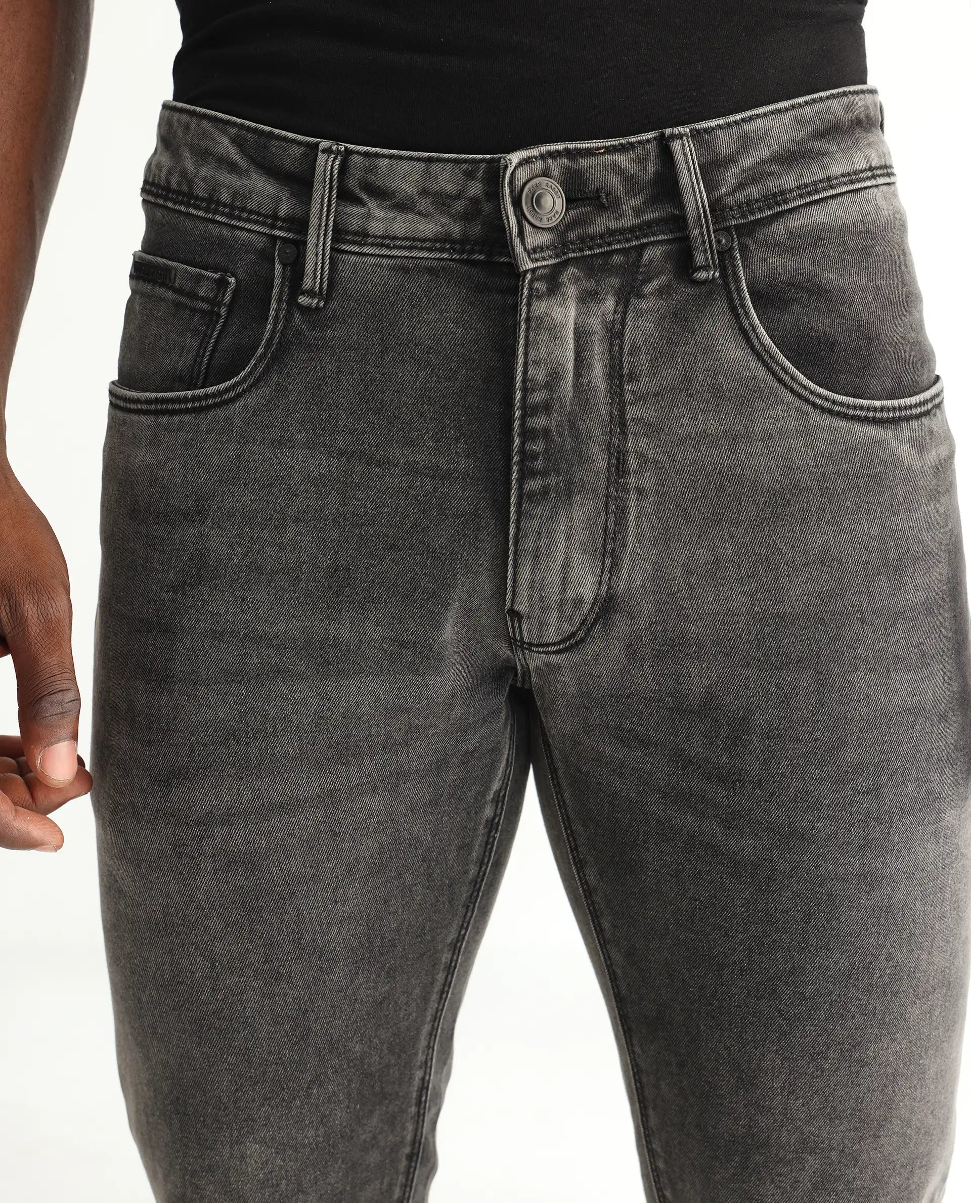 Rare Rabbit Men's Jardin Black Cotton Plain Hawk Slim Fit Jeans