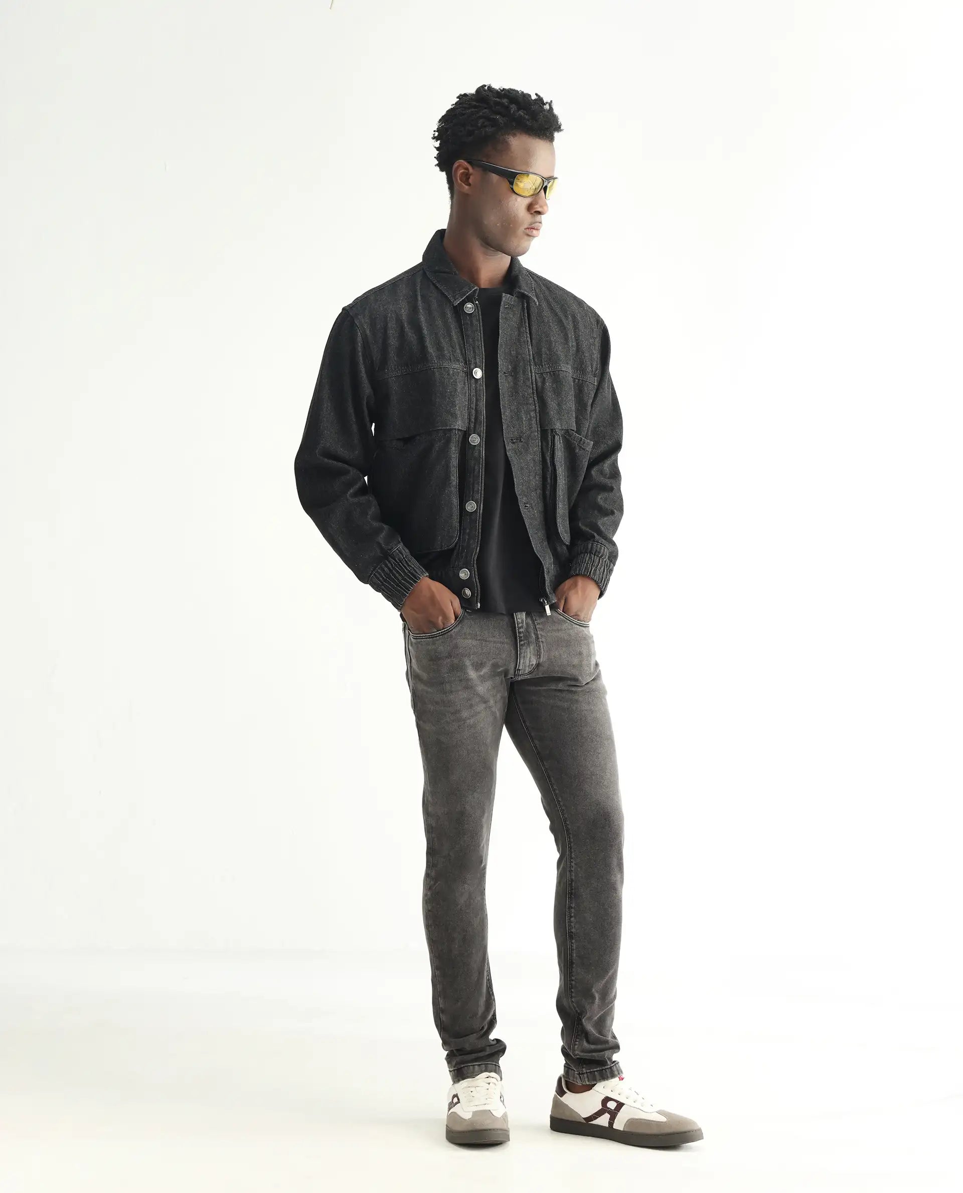 Rare Rabbit Men's Jardin Black Cotton Plain Hawk Slim Fit Jeans