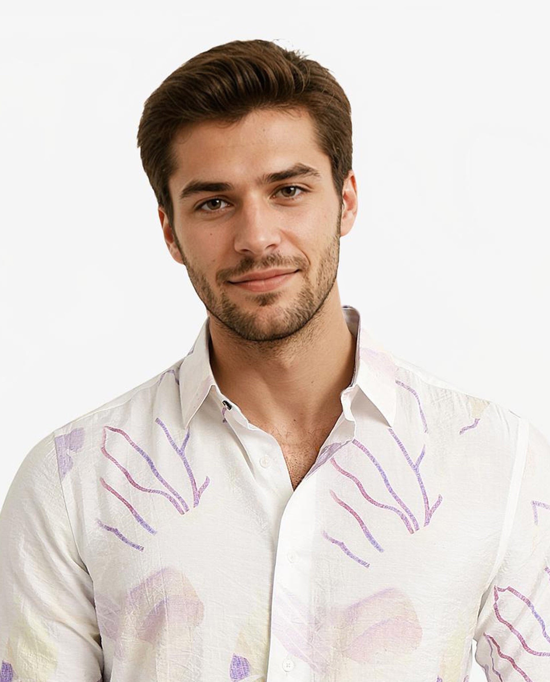 Rare Rabbit Men Jazzy Off White Full Sleeve Regular Fit Floral Print Cotton Shirt