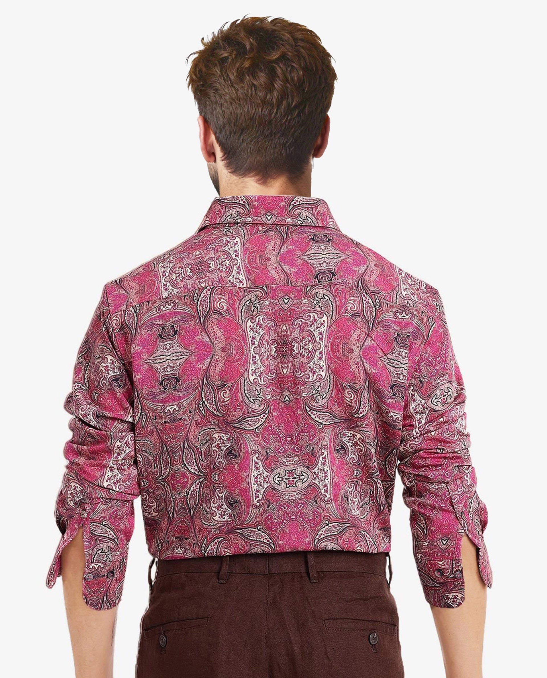 Rare Rabbit Men Jeto Dark Pink Viscose Nylon Fabric Full Sleeve Regular Fit Paisley Print Shirt