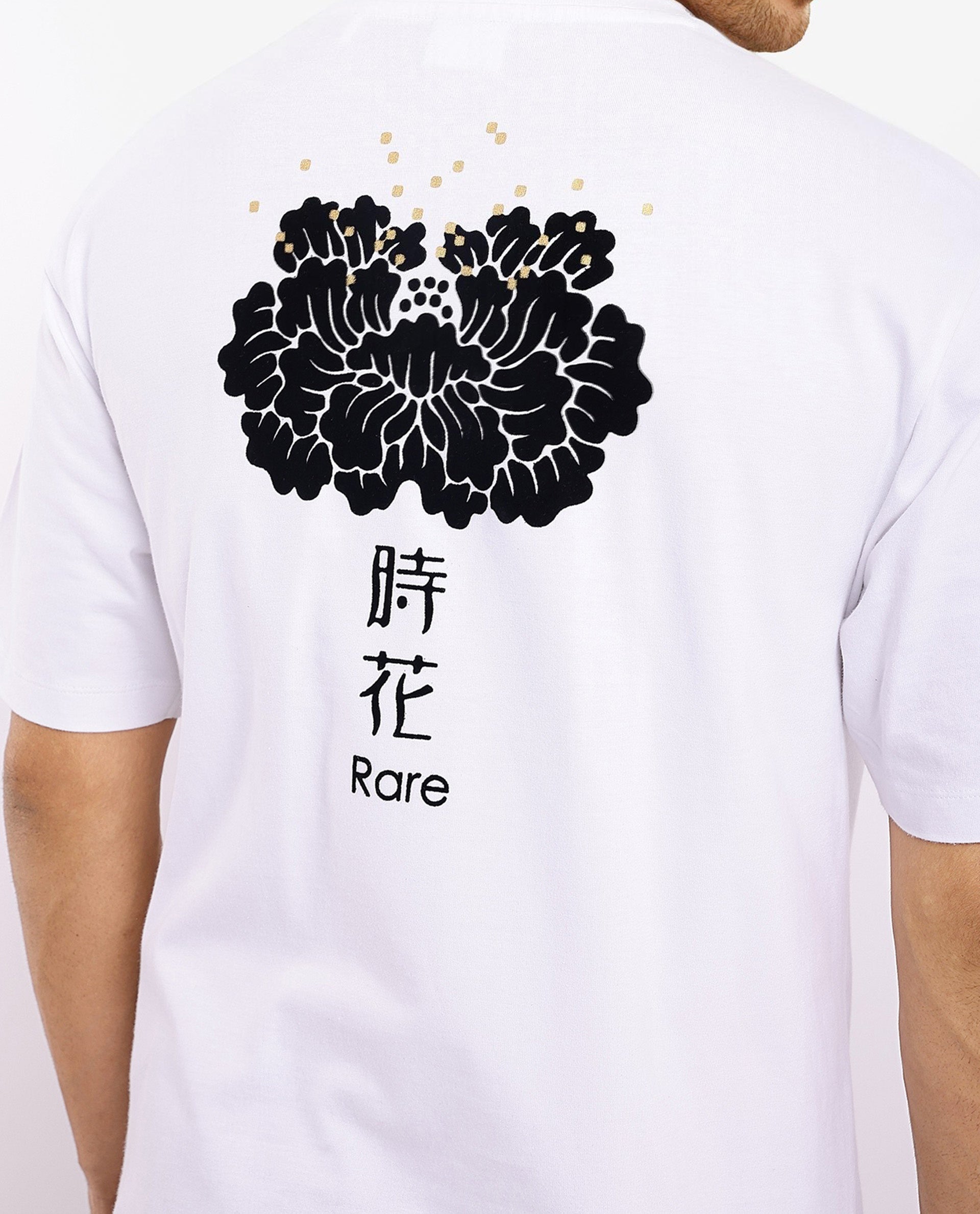 Rare Rabbit Men Jika White Short Sleeve Crew Neck Oversized Fit Graphic Back Print T-Shirt