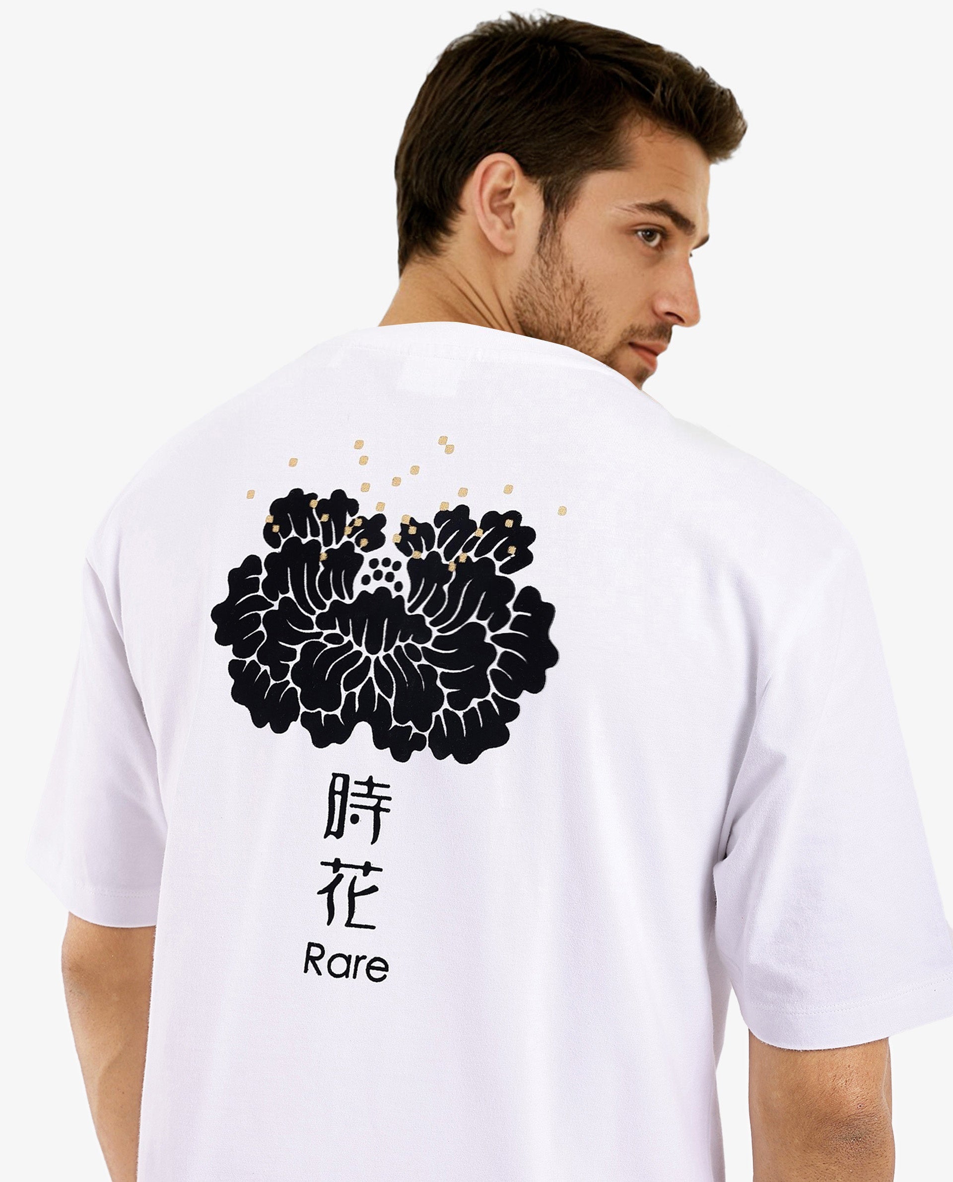 Rare Rabbit Men Jika White Short Sleeve Crew Neck Oversized Fit Graphic Back Print T-Shirt