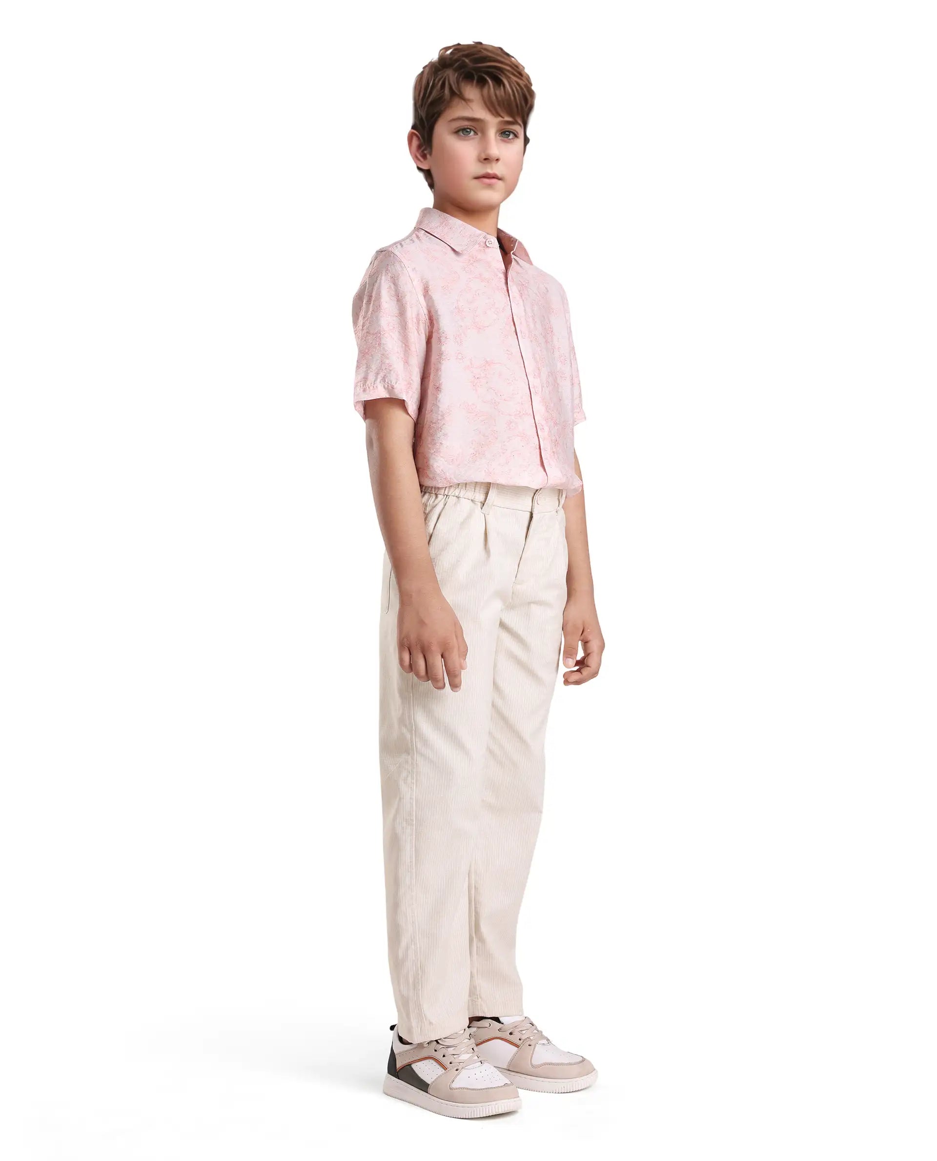 Rare Ones Kids Jin Beige Polyester Striped Button & Zip Closure Regular Fit Trouser
