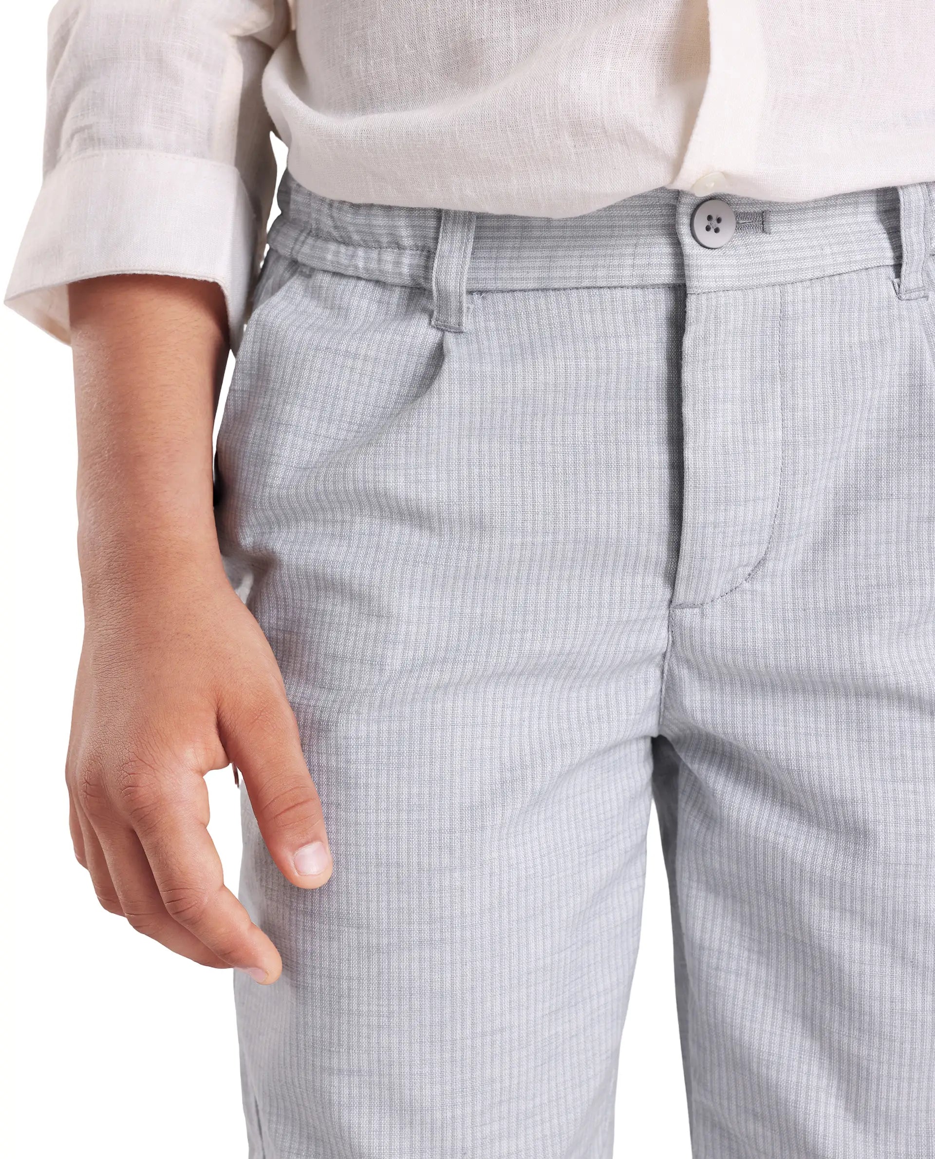 Rare Ones Kids Jin Light Green Polyester Striped Button & Zip Closure Regular Fit Trouser