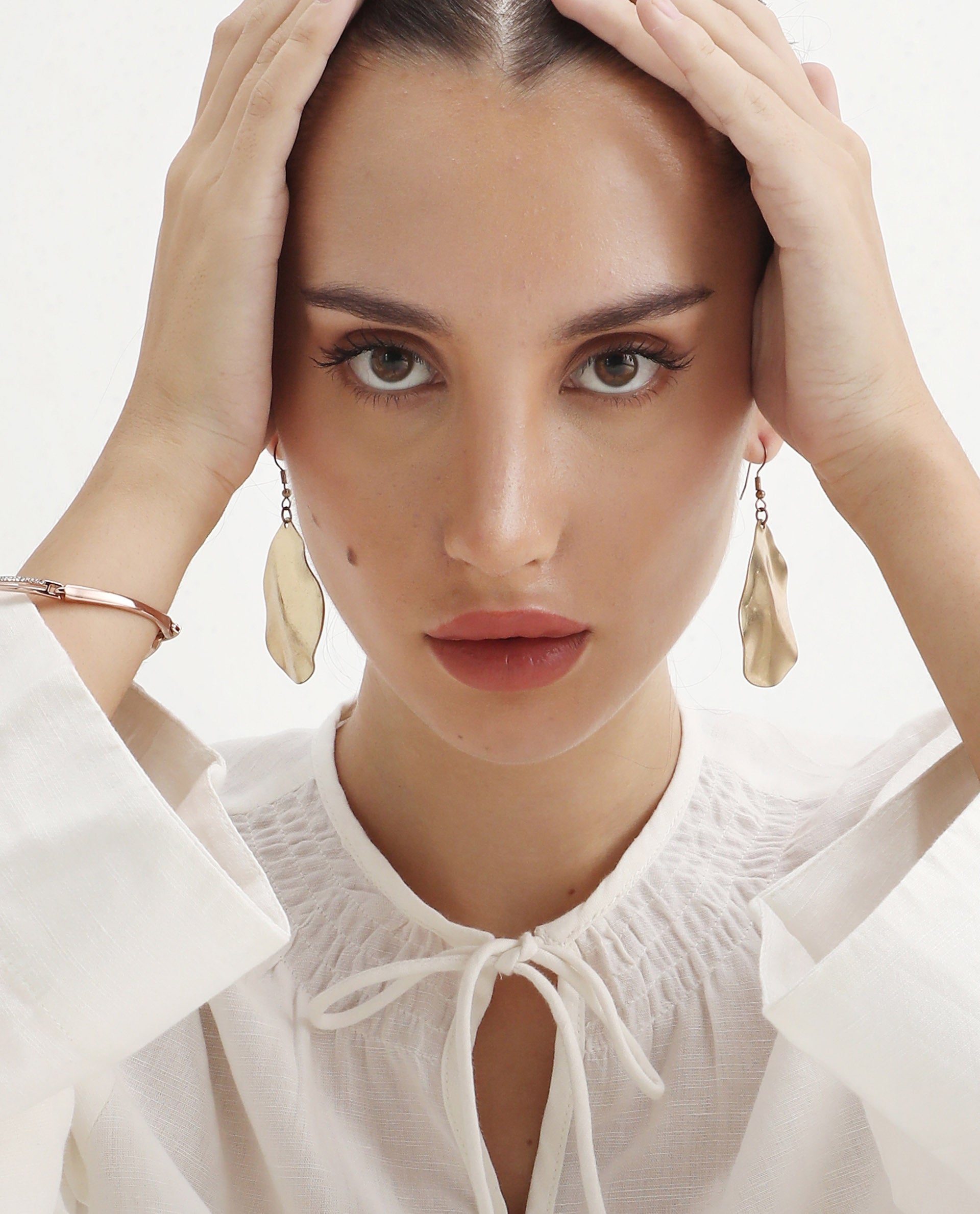 Rareism Women's Joan Light White Tie-Up Neck Plain Relaxed Fit Top