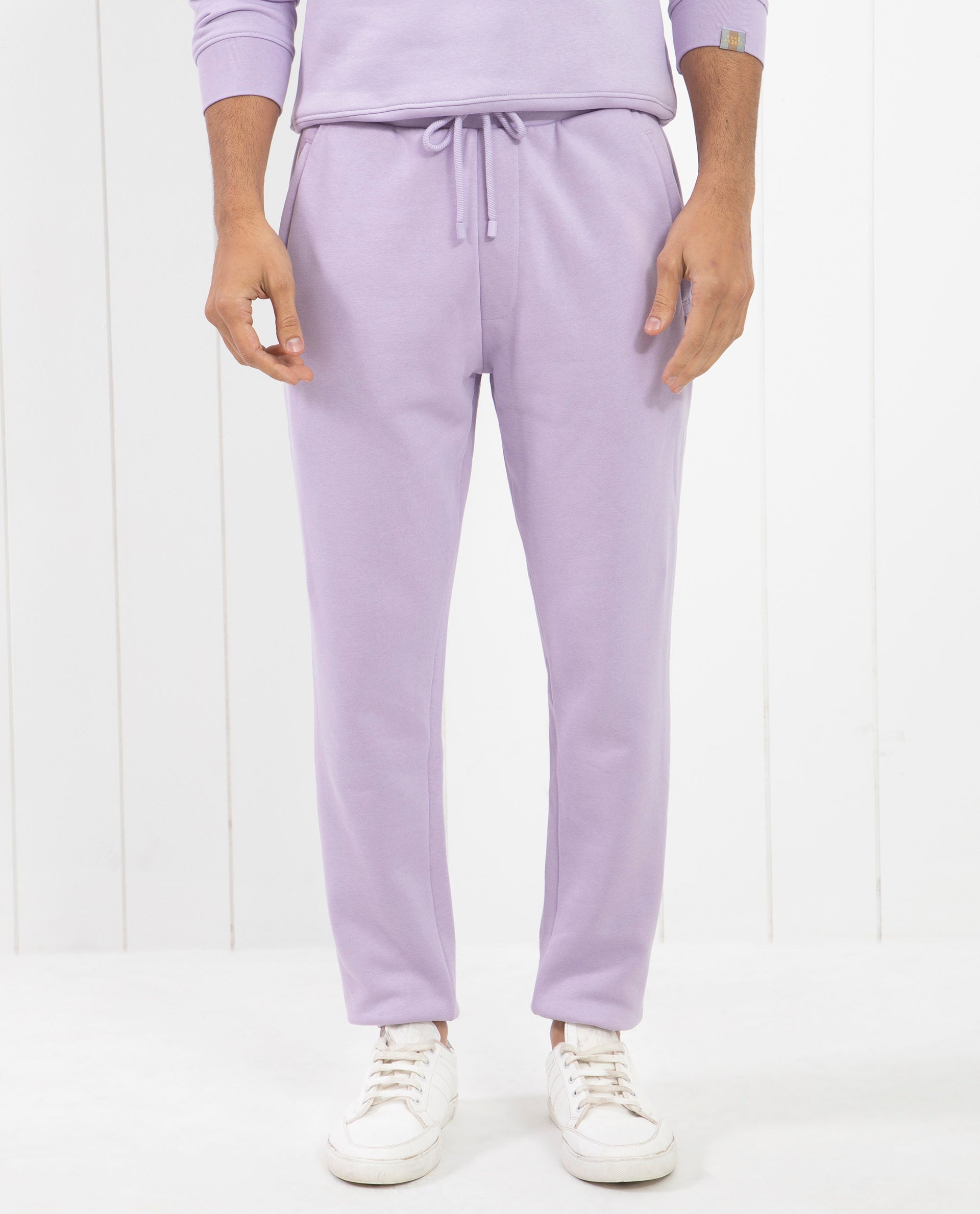 Rare Rabbit Mens Castle Bay Pastel Purple Track Pant Cotton Polyester Fabric Mid Rise Knitted Draw String Closure Regular Fit