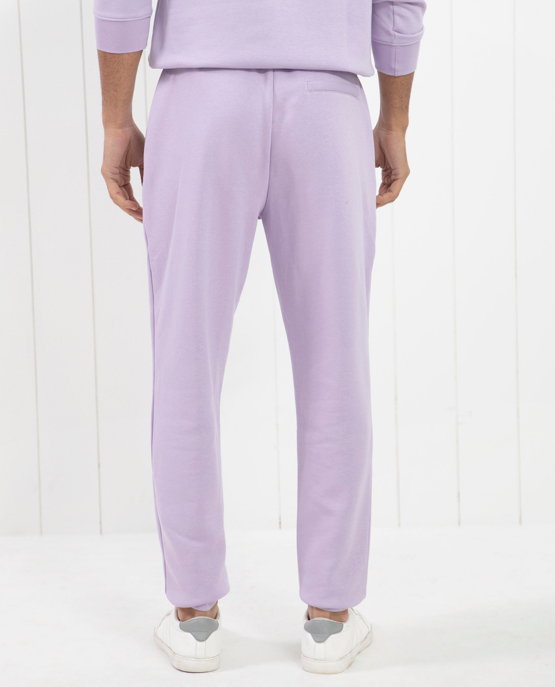 Rare Rabbit Mens Castle Bay Pastel Purple Track Pant Cotton Polyester Fabric Mid Rise Knitted Draw String Closure Regular Fit