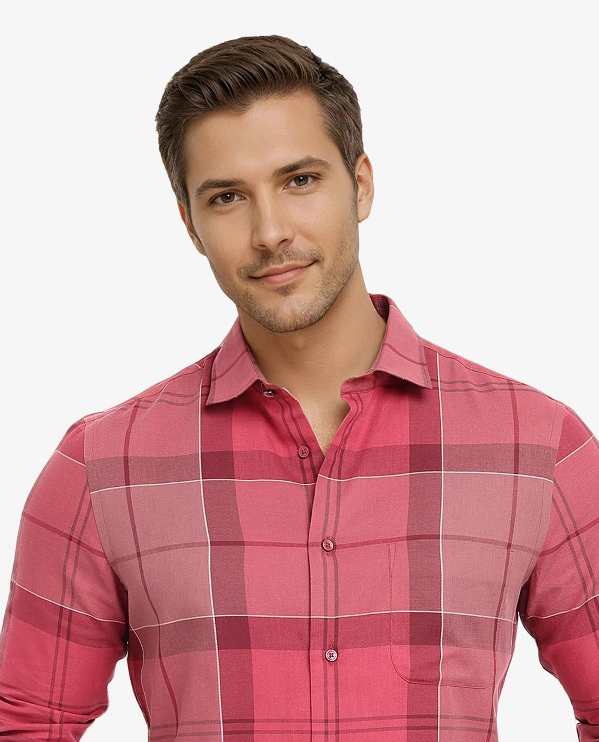 Rare Rabbit Men John Red Full Sleeve Regular Collar Button Closure Regular Fit Checks Shirt