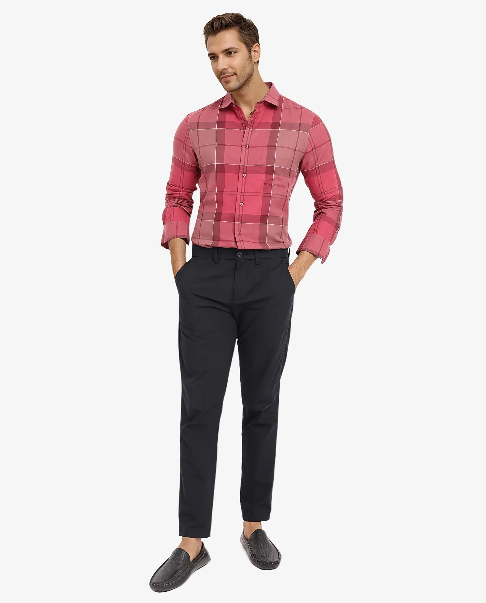 Rare Rabbit Men John Red Full Sleeve Regular Collar Button Closure Regular Fit Checks Shirt