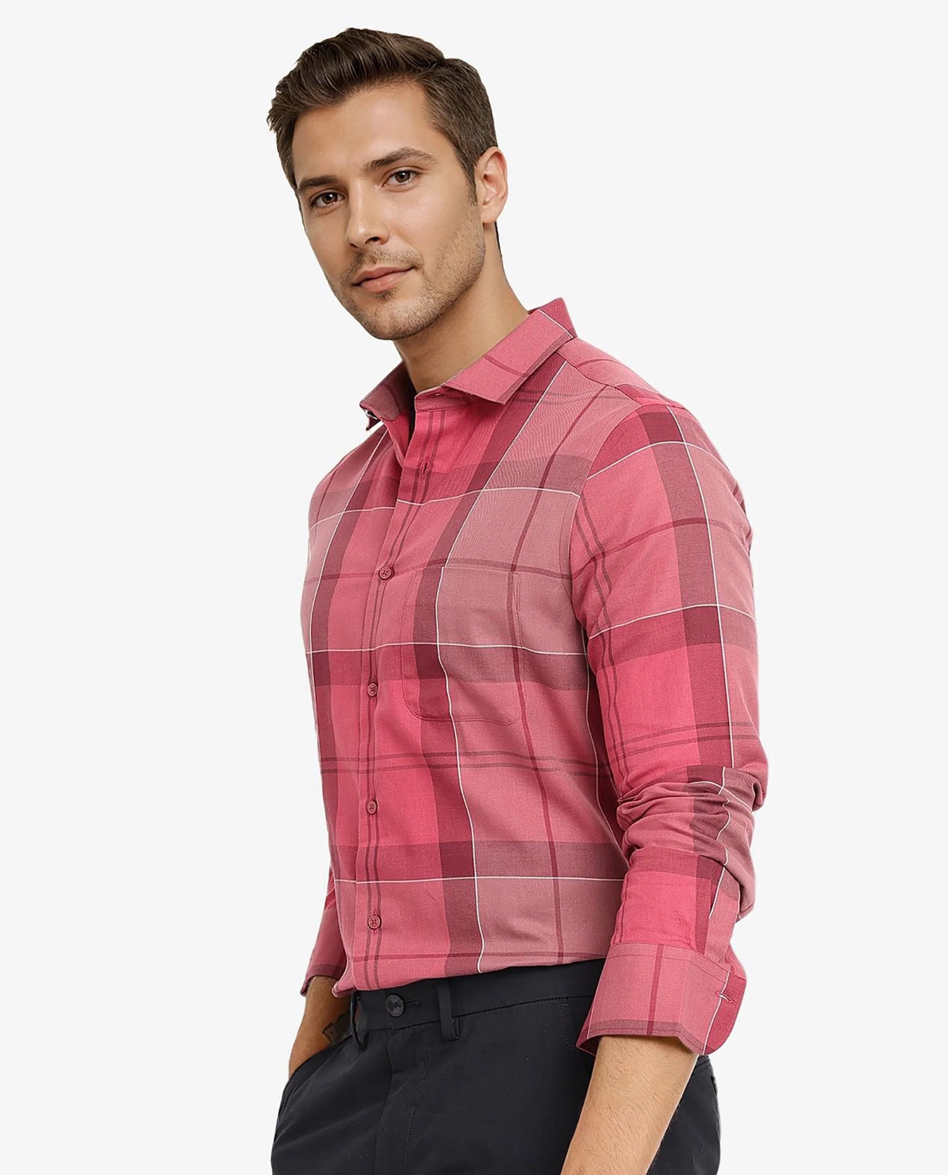 Rare Rabbit Men John Red Full Sleeve Regular Collar Button Closure Regular Fit Checks Shirt