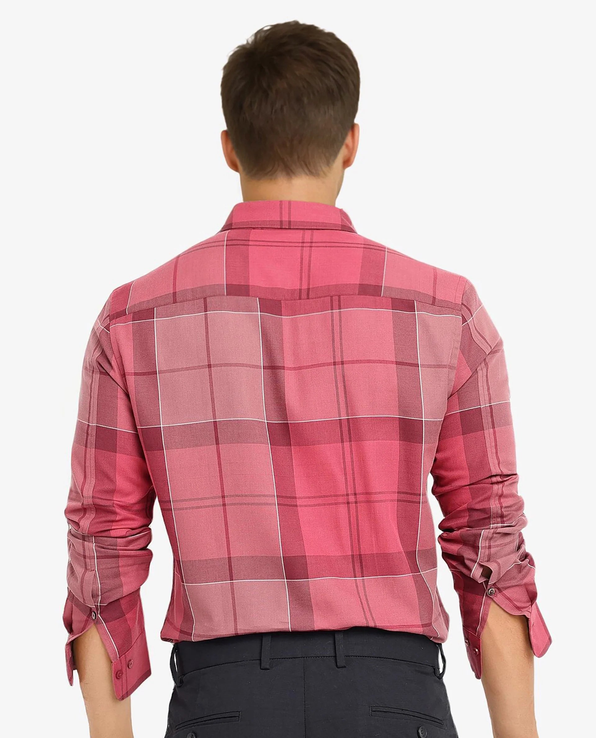 Rare Rabbit Men John Red Full Sleeve Regular Collar Button Closure Regular Fit Checks Shirt