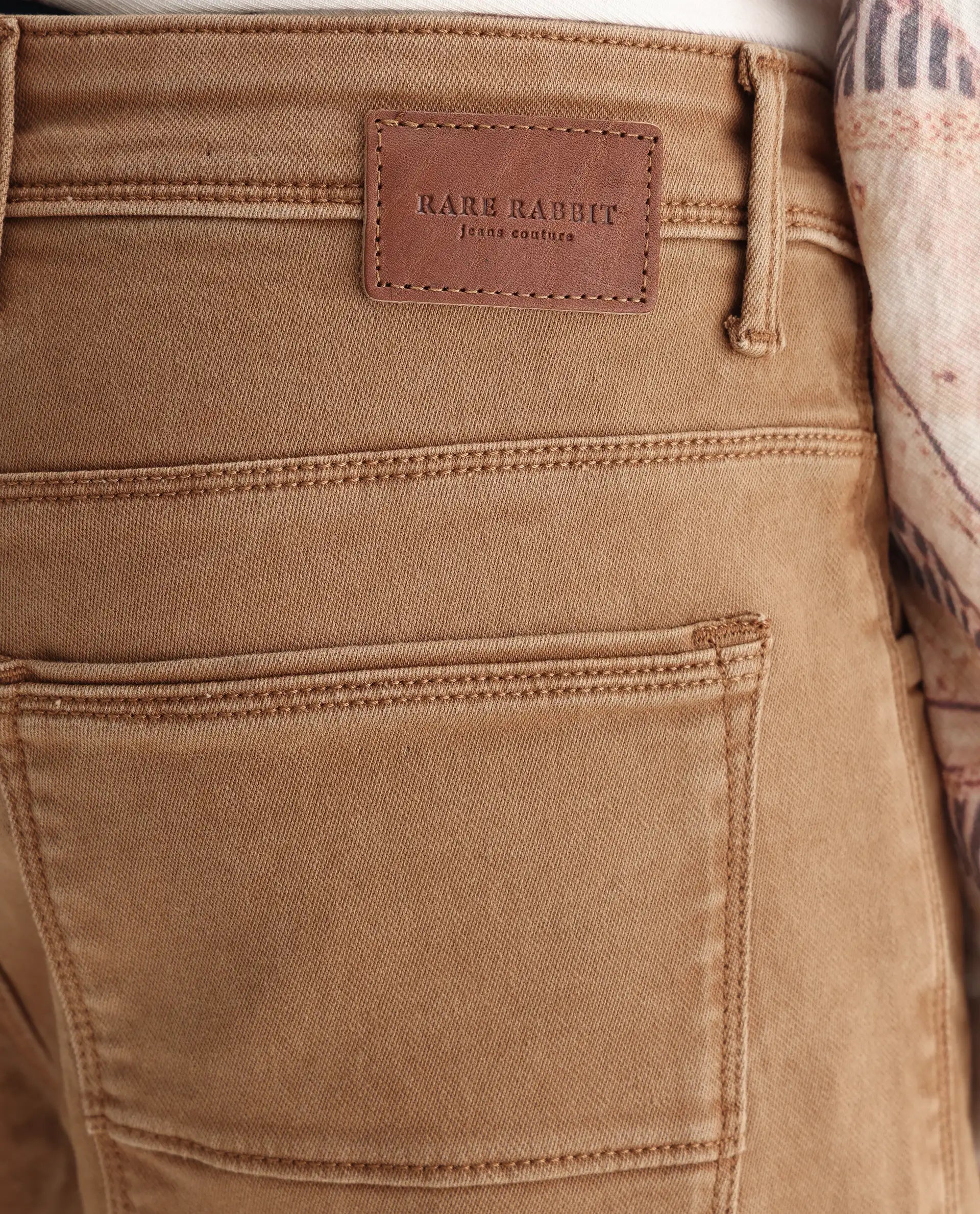 Rare Rabbit Men's Jordon Brown Cotton Plain Hawk Slim Fit Jeans