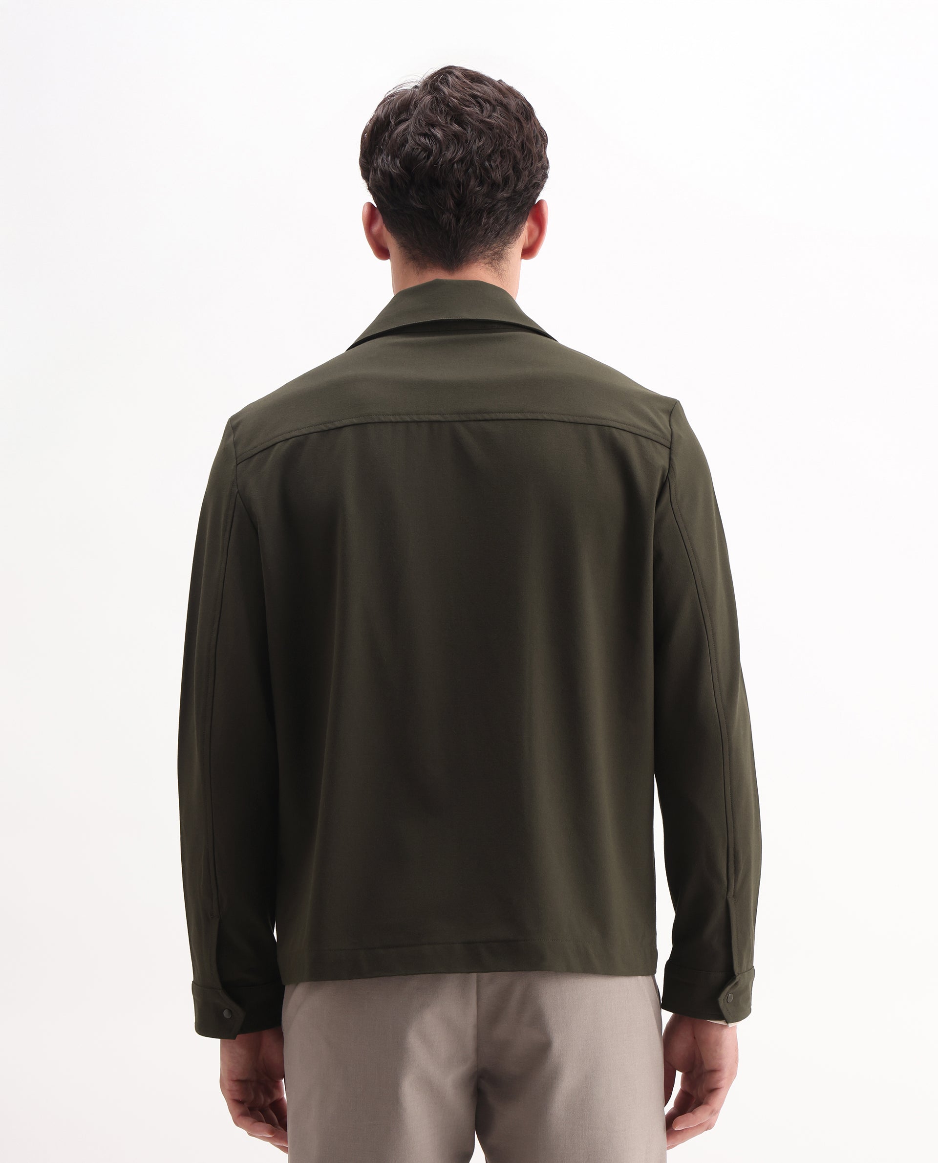 Rare Rabbit Men's Juan-25 Olive Polyester Blend Plain Regular Fit Full Sleeve Collared Jacket