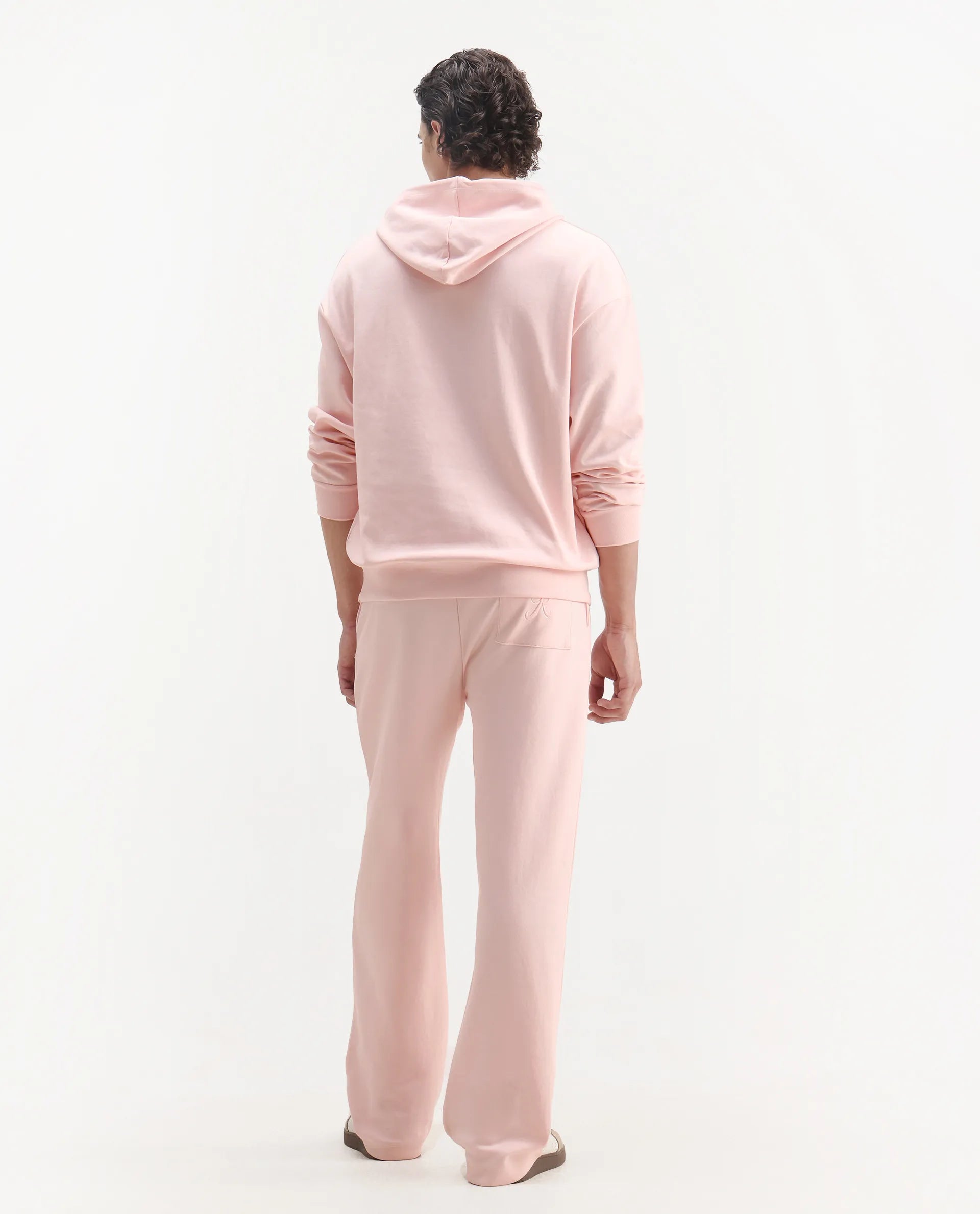 Rare Rabbit Men's Junolt-B Pastel Pink Cotton Blend Embroidered Regular Fit Track Pant