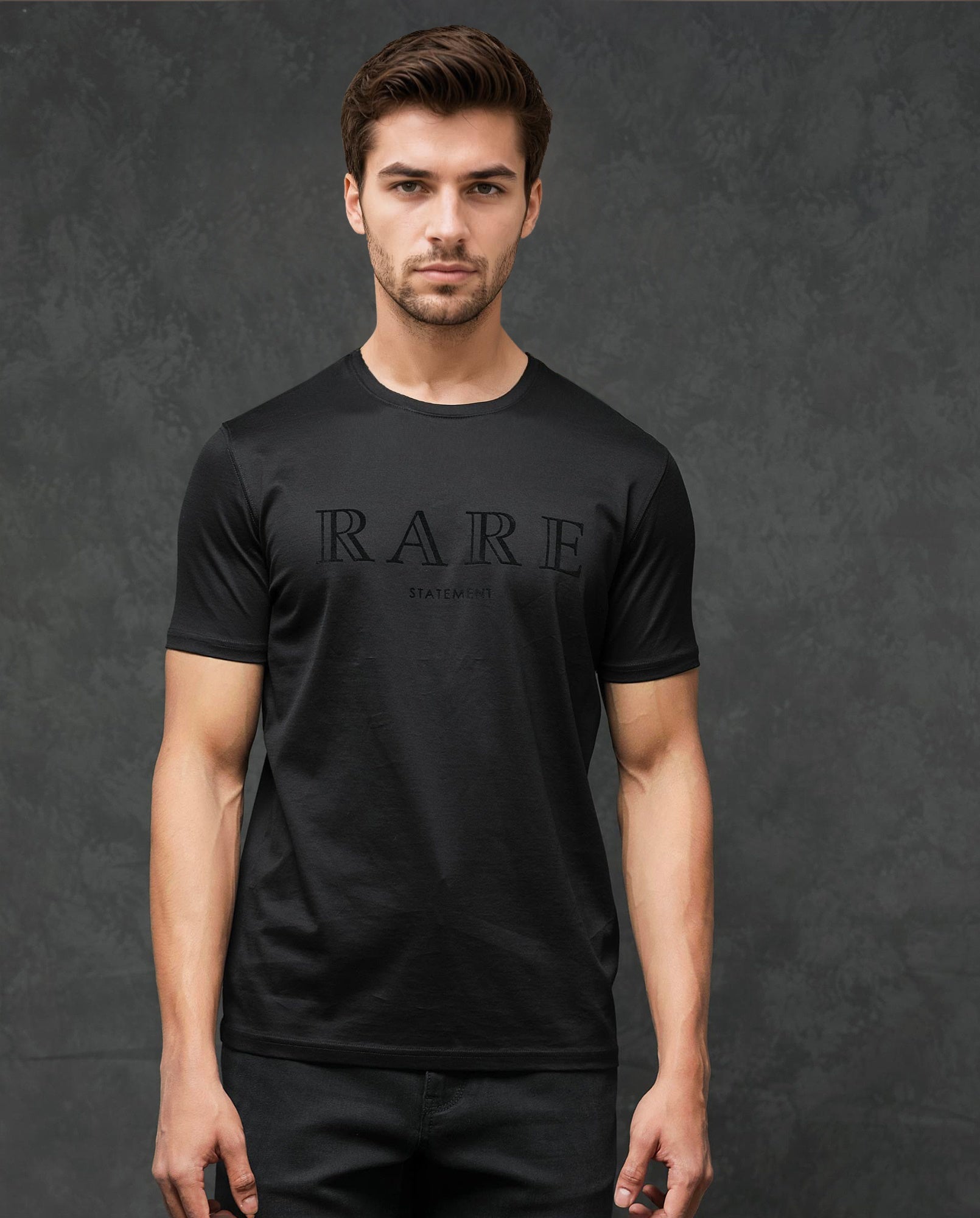 Rare Rabbit Mens Junot Black Cotton Lycra Fabric Short Sleeve Velvet Graphic Print T-Shirt