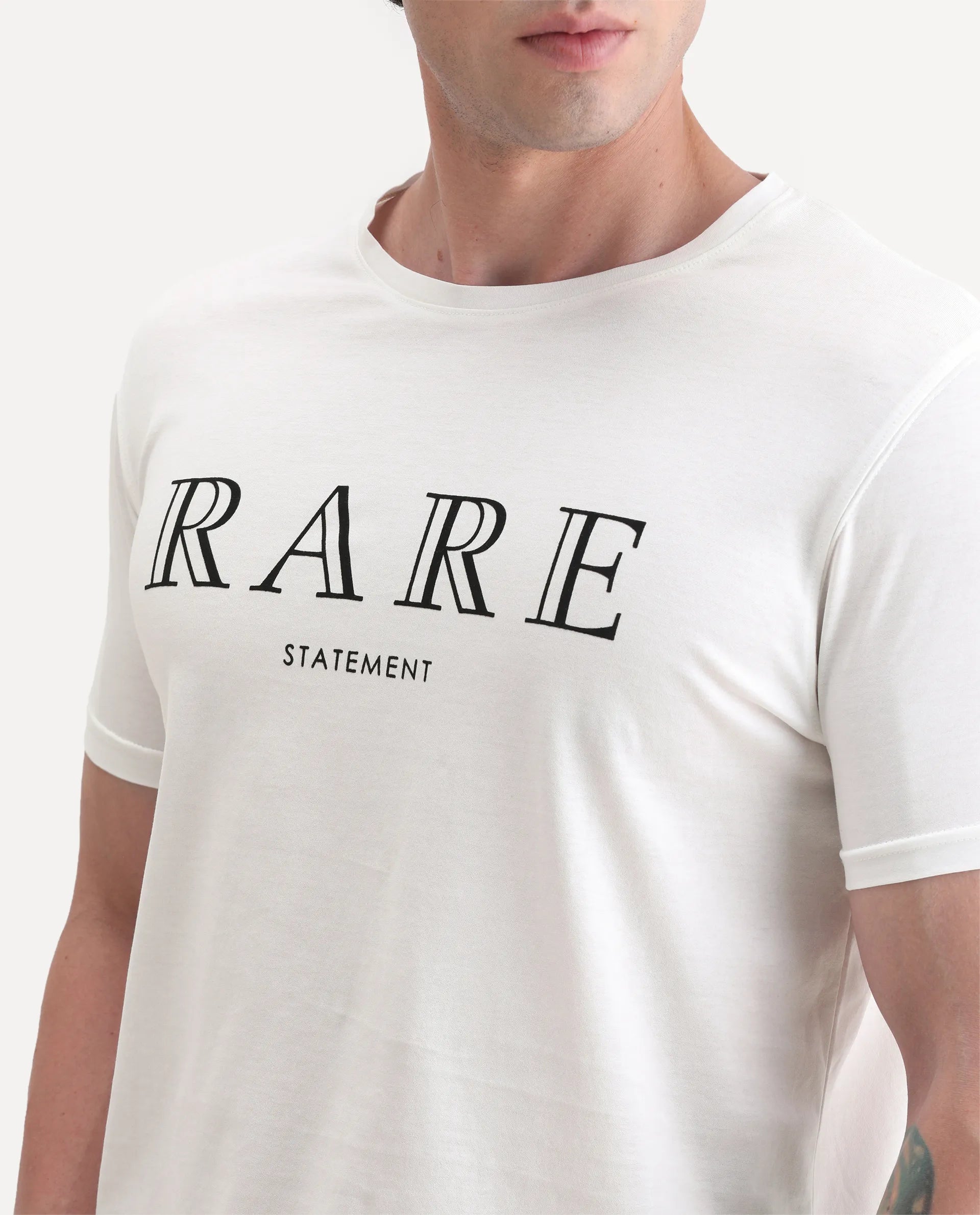 Rare Rabbit Men's Junot White Cotton Graphic Print Regular Fit Half Sleeve Crew Neck T-Shirt