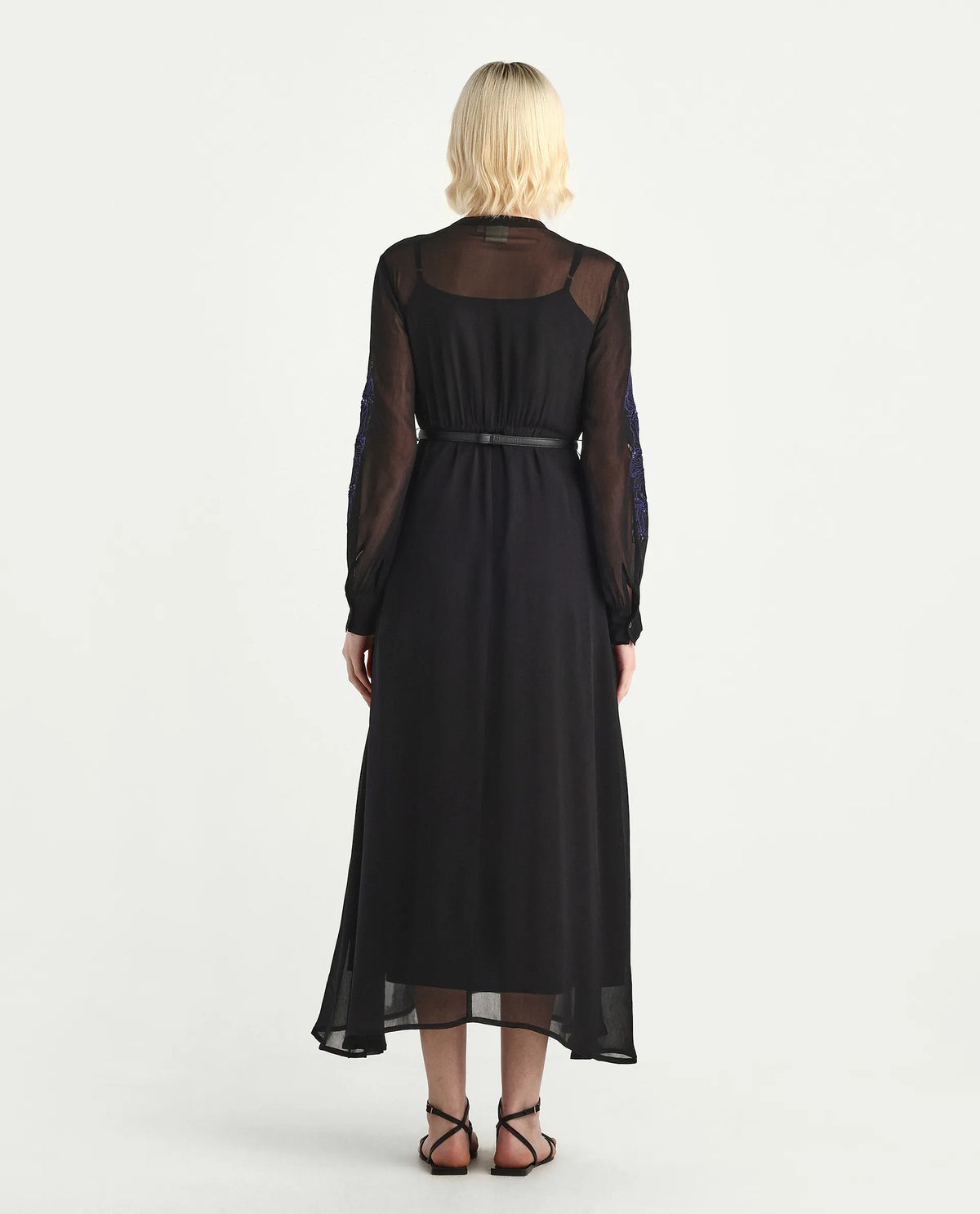 Rareism Women's Jux Black Viscose Full Sleeve Spread Collar Fit And Flare Dress