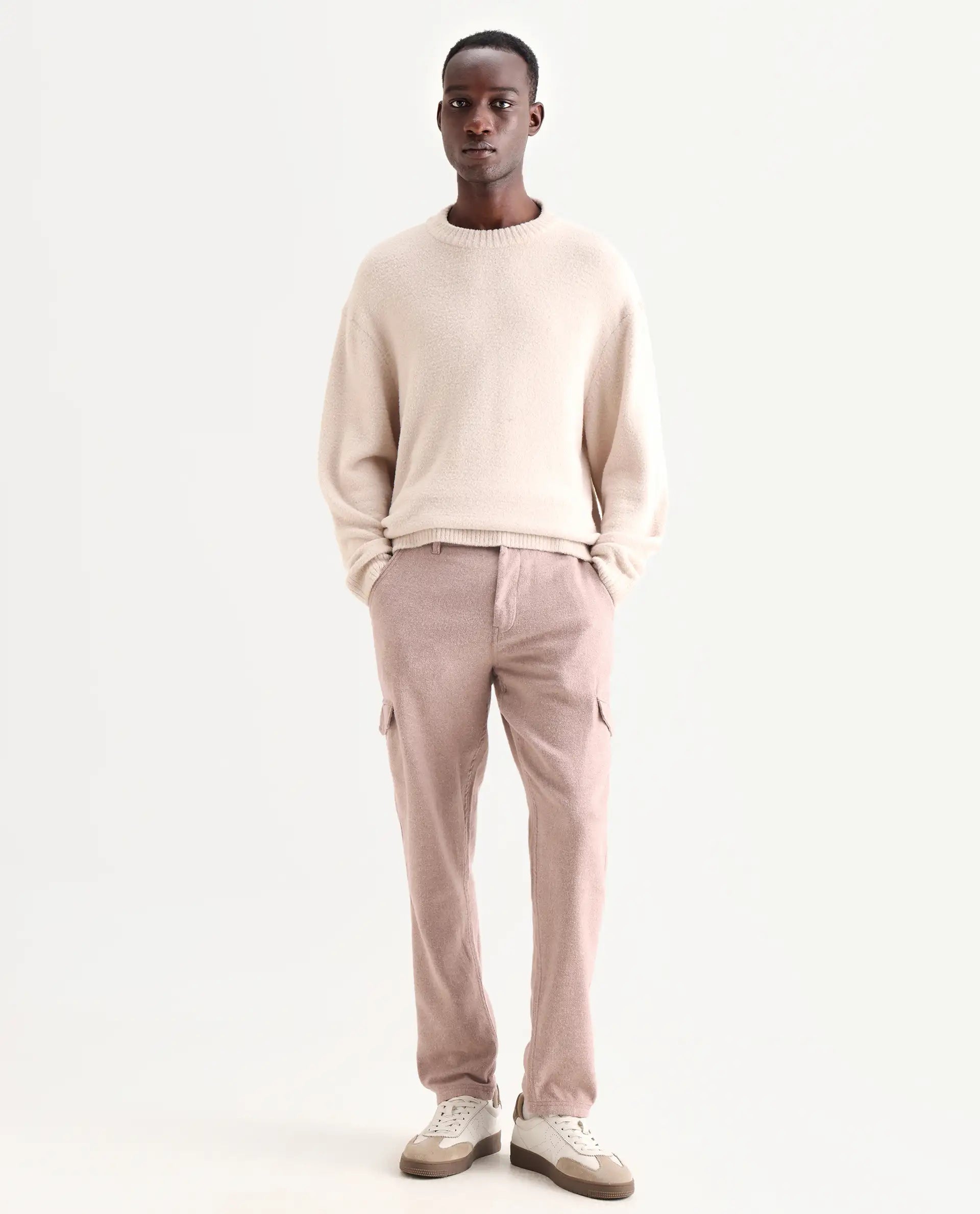 Rare Rabbit Men's Kalor Peach Cotton Blend Plain Regular Fit Trouser