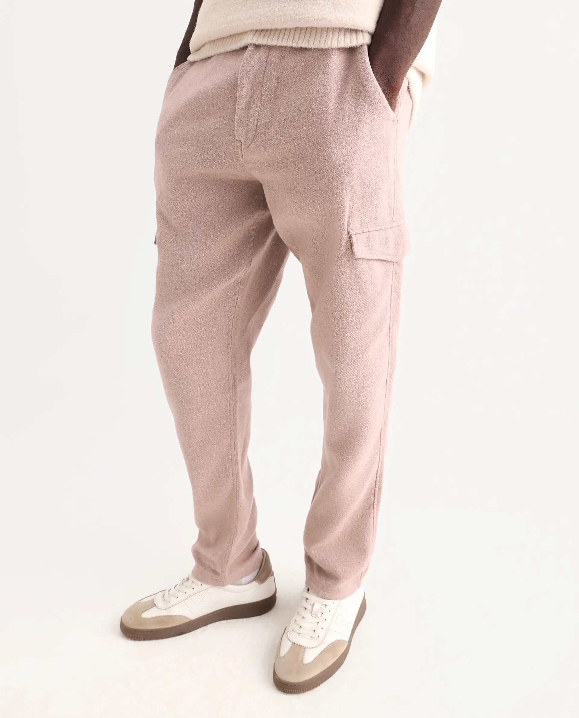 Rare Rabbit Men's Kalor Peach Cotton Blend Plain Regular Fit Trouser
