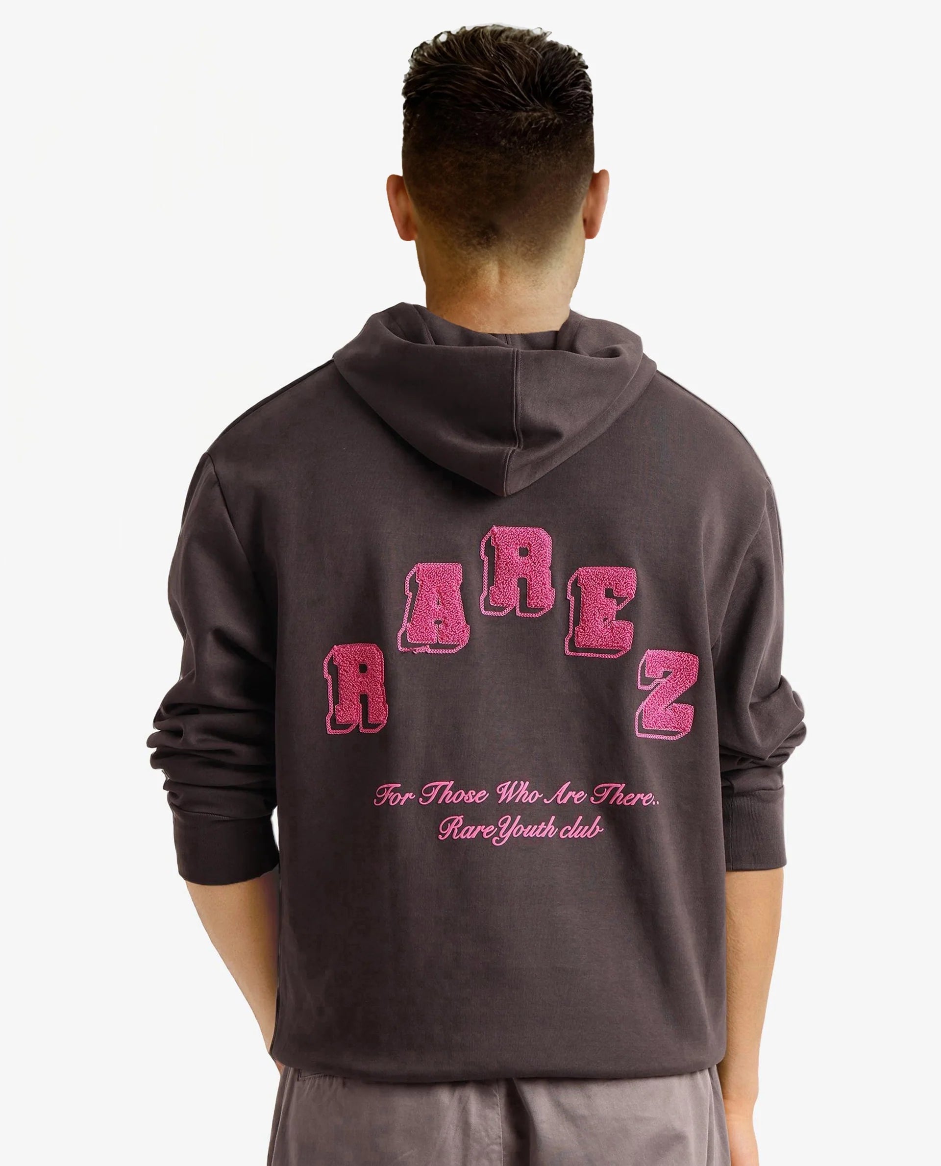 Rare Rabbit Men Kany-1 Dark Grey Cotton Fabric Full Sleeve Towel Embroidered Hooded Sweatshirt