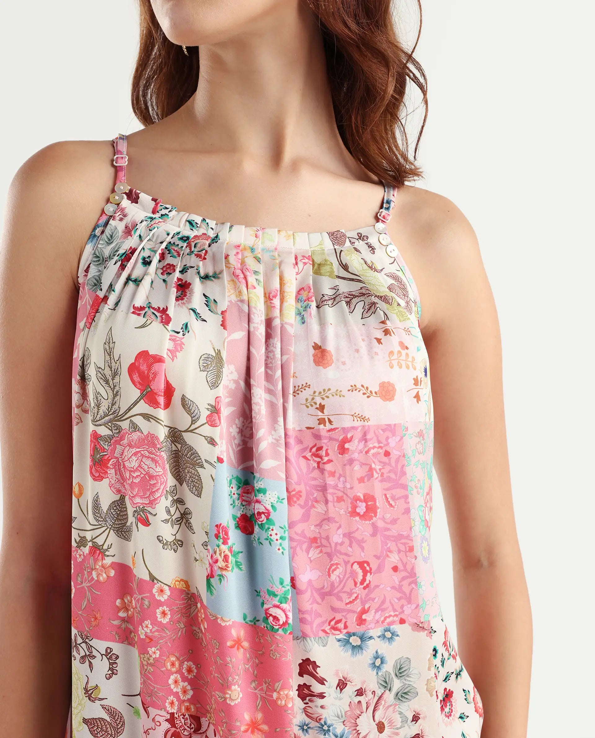 Rareism Women's Katie Multi Polyester Shoulder Strap Floral Print Shoulder Strap Maxi Regular Fit Dress