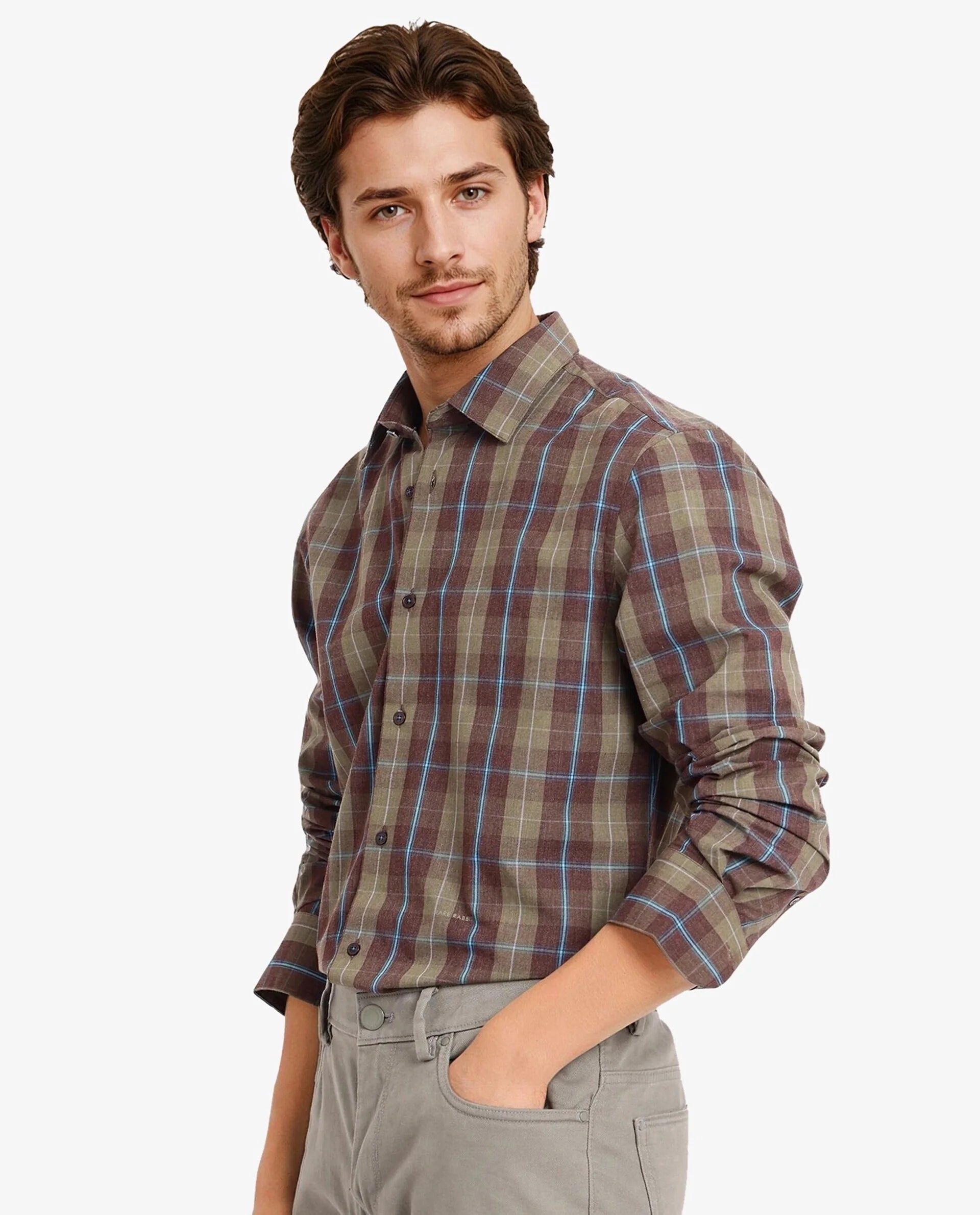 Rare Rabbit Men Keep Dark Brown Full Sleeve Regular Collar Button Closure Regular Fit Checks Shirt